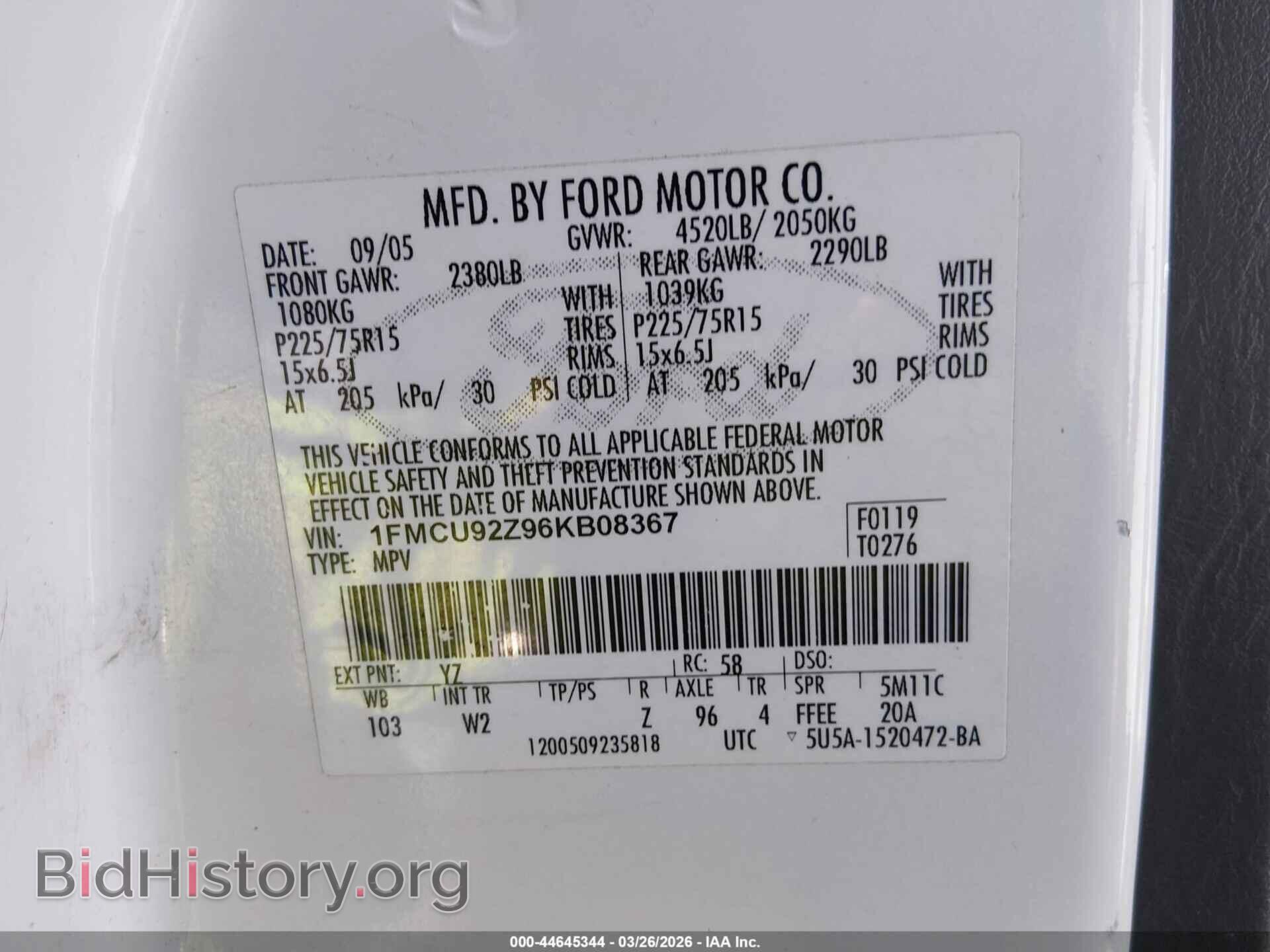 2006 FORD ESCAPE - VIN: 1FMCU92Z96KB08367 - Фото 9