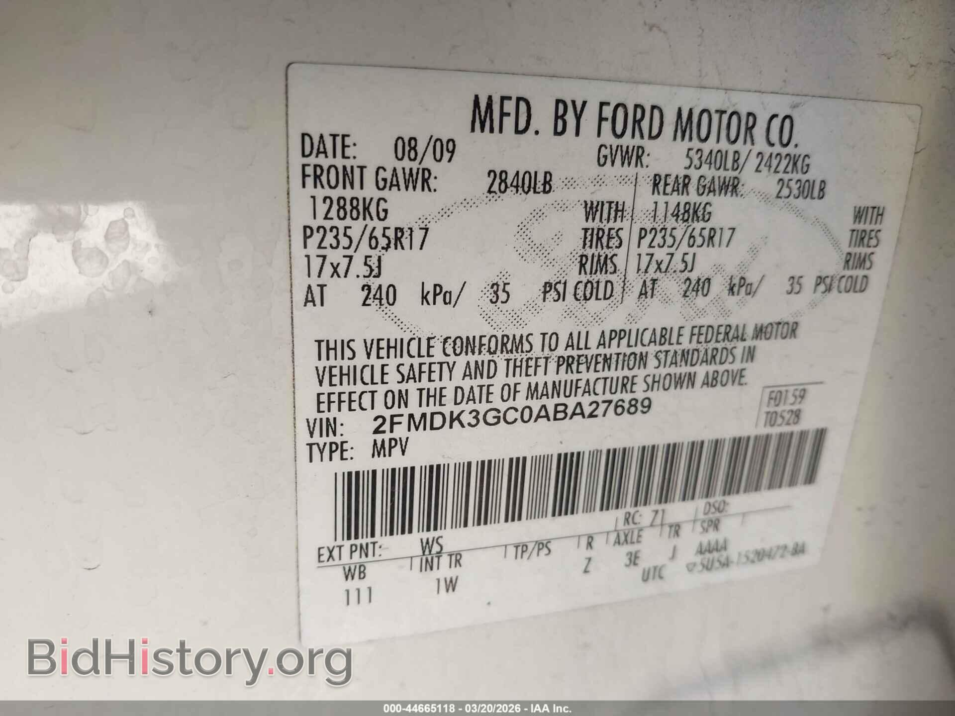 2010 FORD EDGE - VIN: 2FMDK3GC0ABA27689 - Фото 9