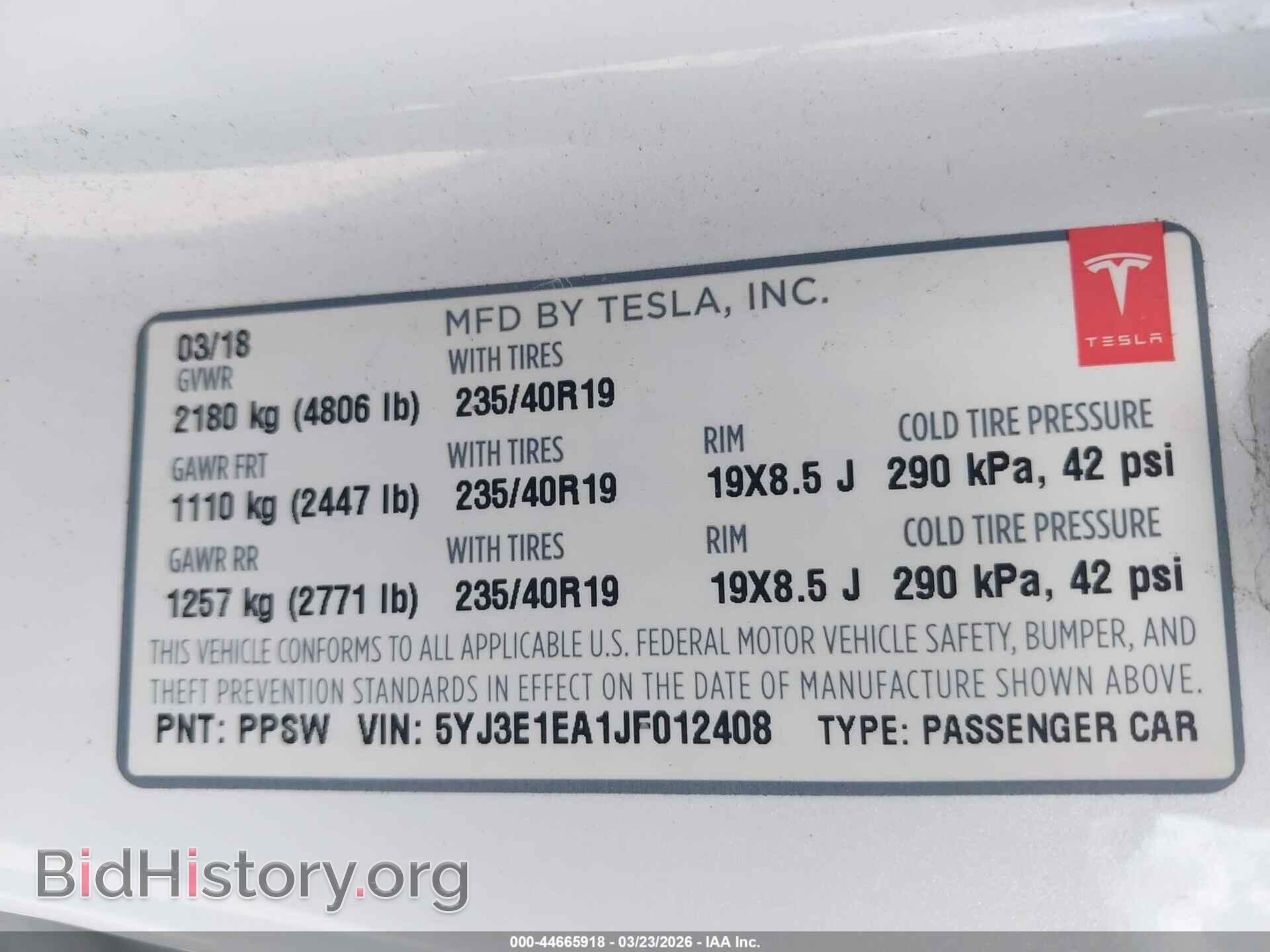 2018 TESLA MODEL 3 - VIN: 5YJ3E1EA1JF012408 - Фото 9