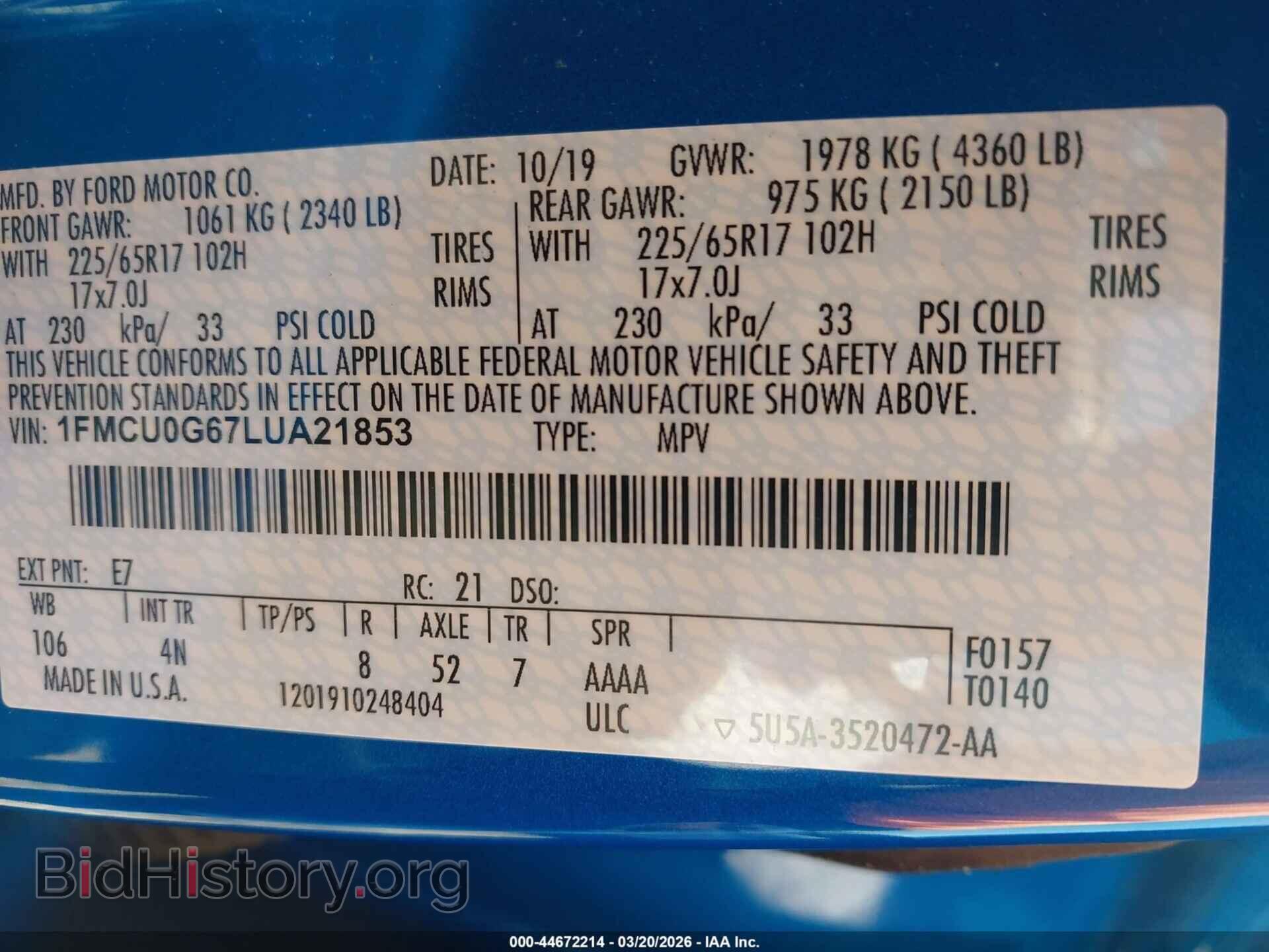 2020 FORD ESCAPE - VIN: 1FMCU0G67LUA21853 - Photo 9