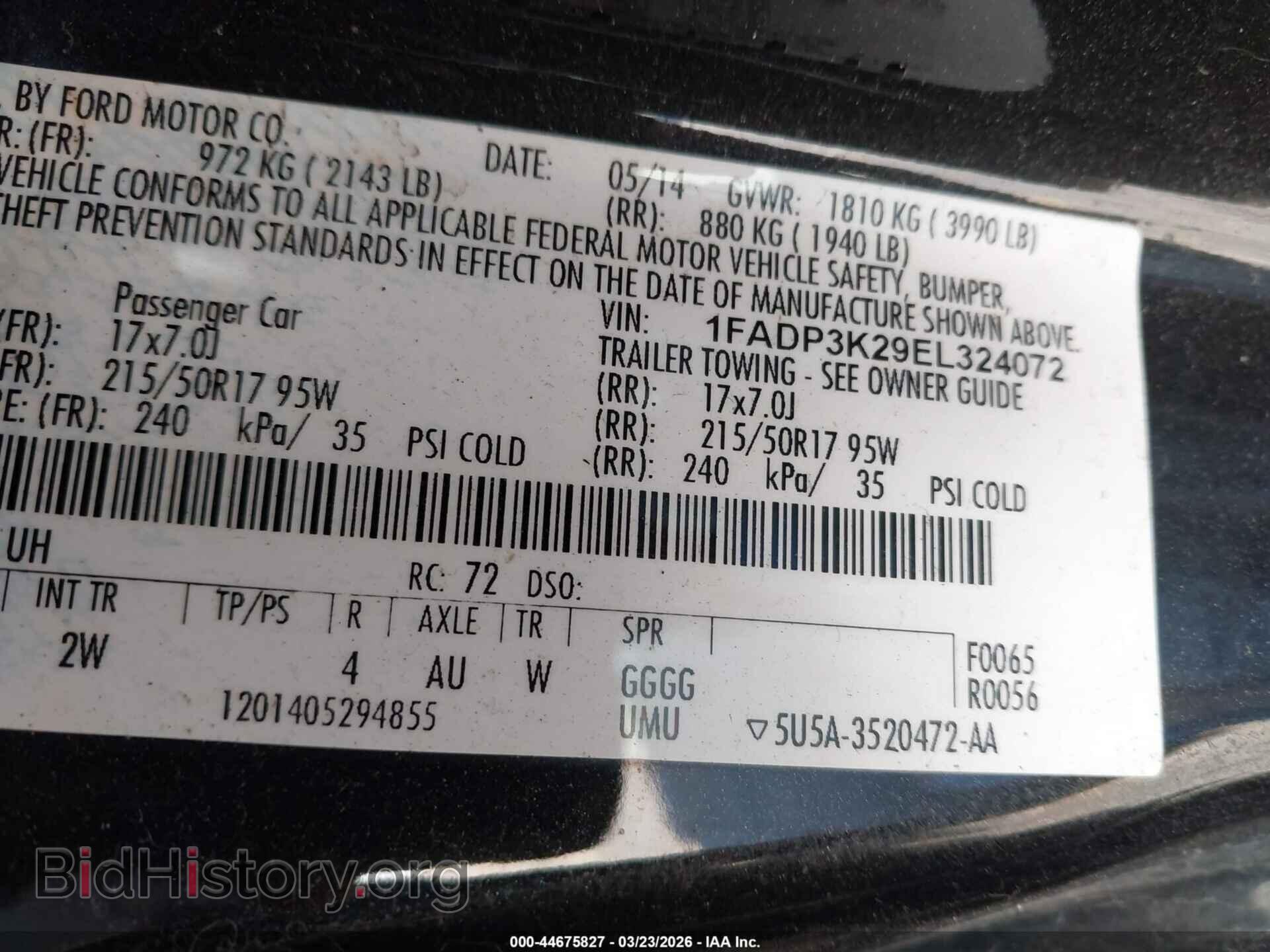 2014 FORD FOCUS - VIN: 1FADP3K29EL324072 - Фото 9