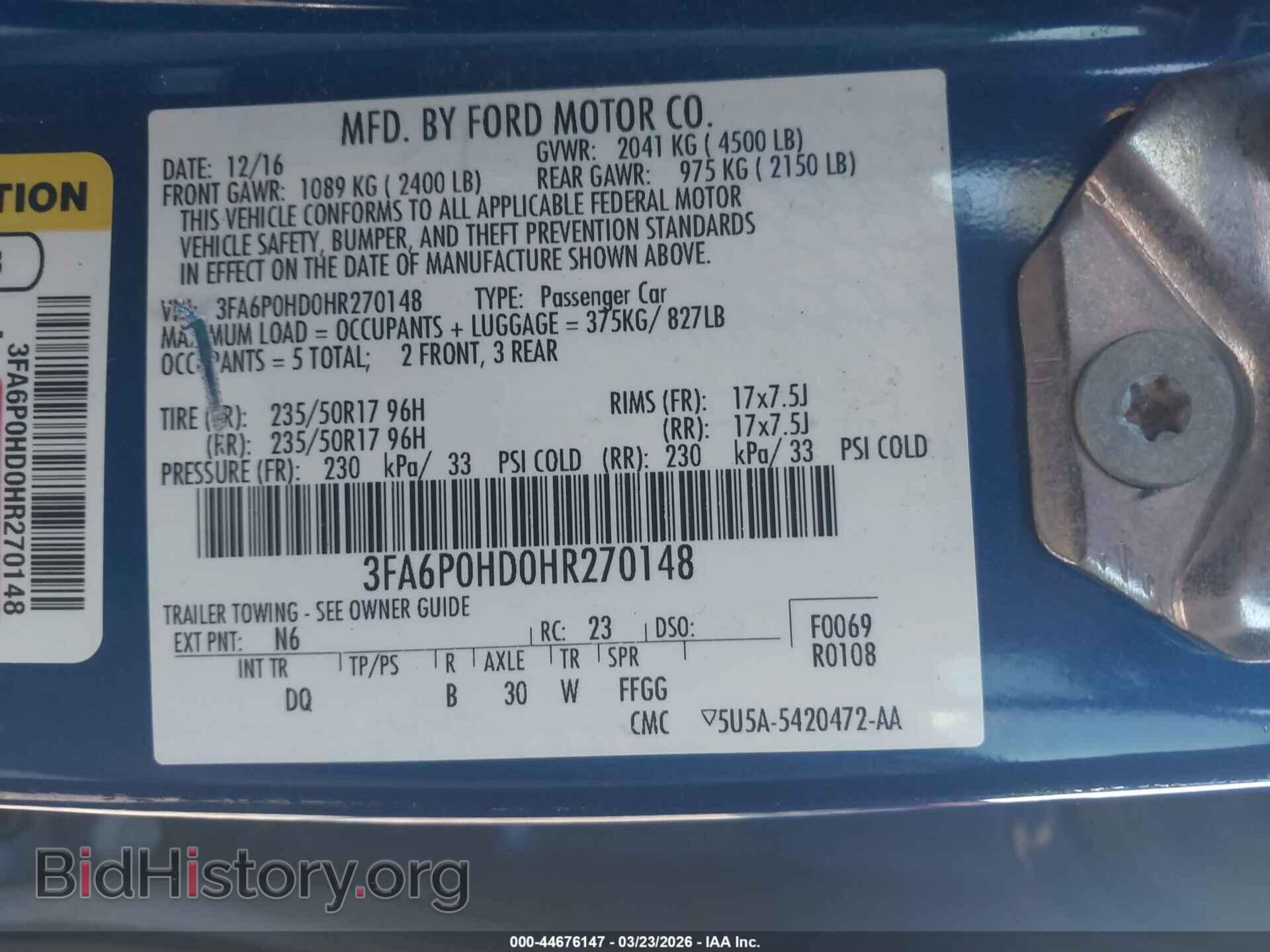 2017 FORD FUSION - VIN: 3FA6P0HD0HR270148 - Фото 9