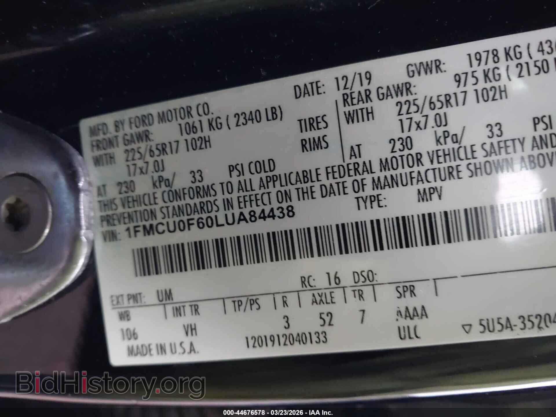 2020 FORD ESCAPE - VIN: 1FMCU0F60LUA84438 - Фото 9