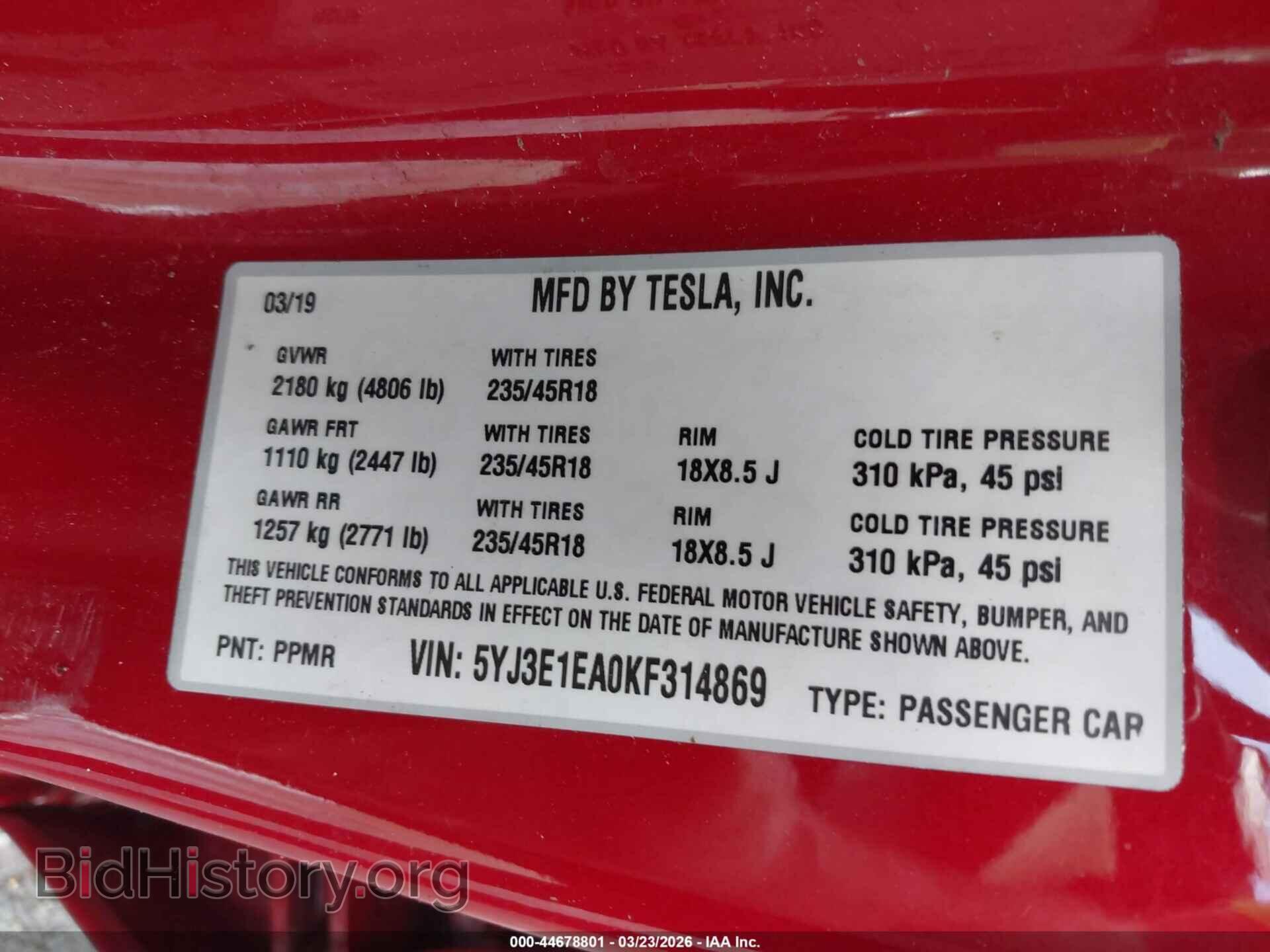 2019 TESLA MODEL 3 - VIN: 5YJ3E1EA0KF314869 - Photo 9
