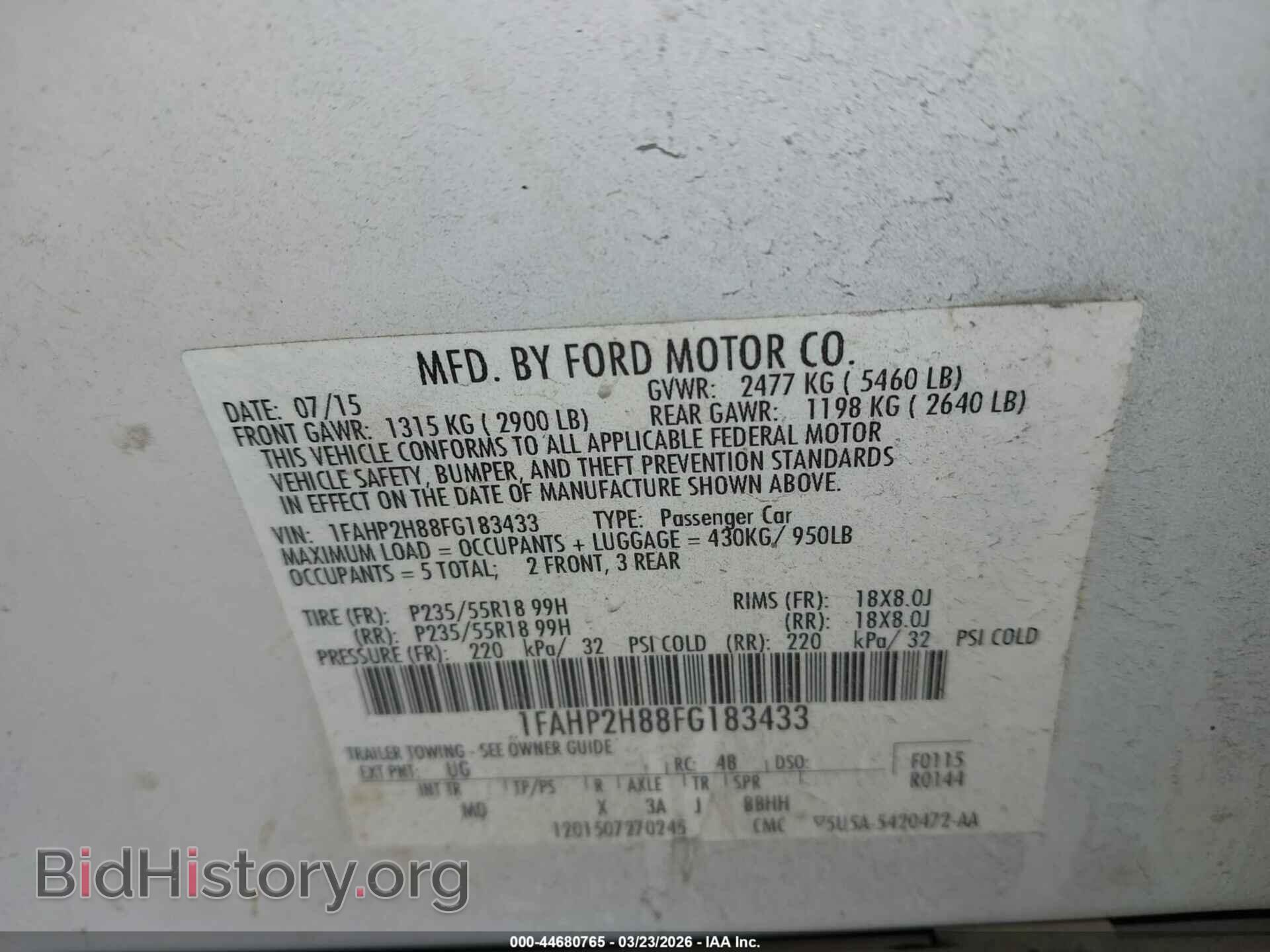 2015 FORD TAURUS - VIN: 1FAHP2H88FG183433 - Photo 9