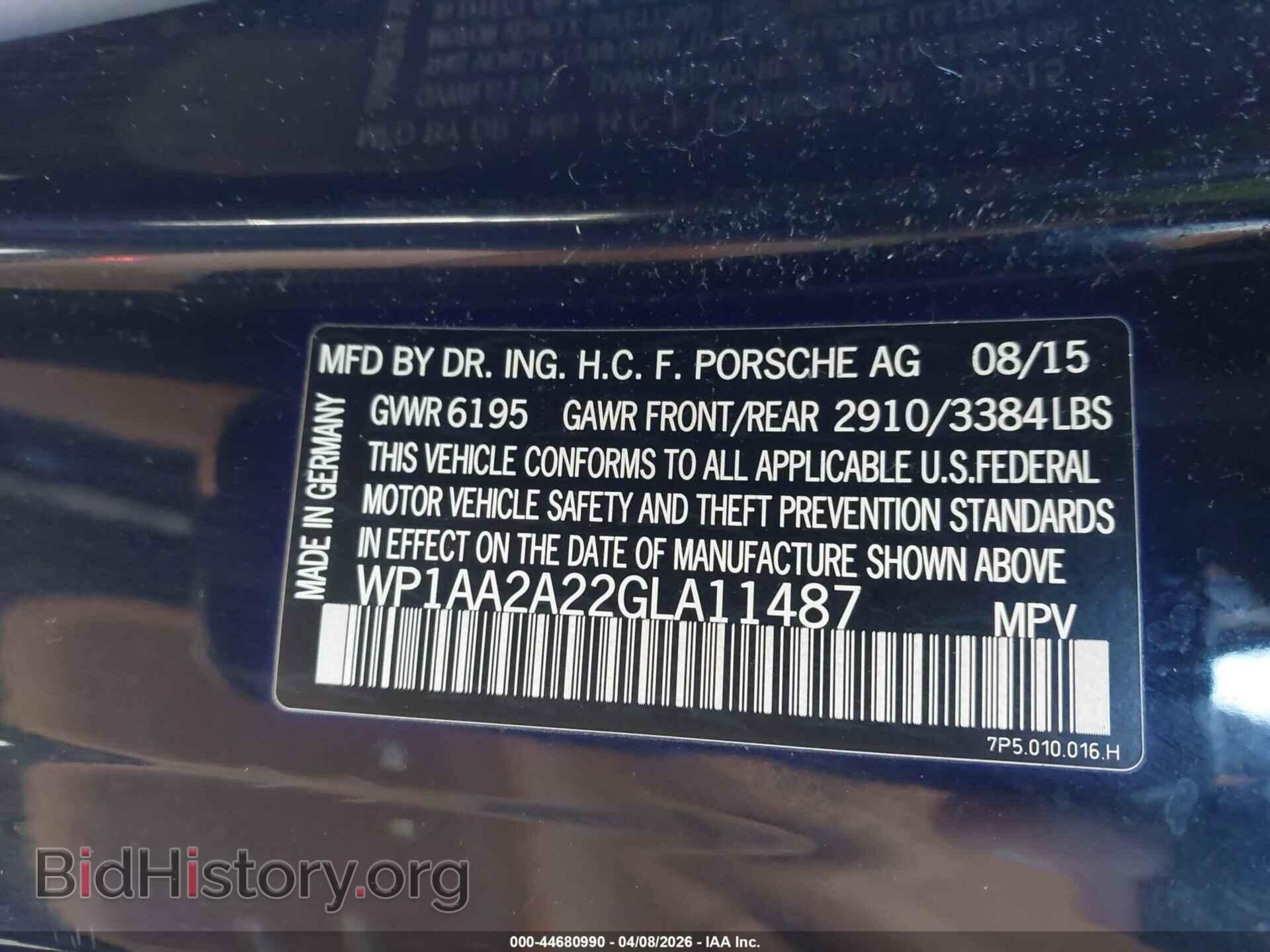 2016 PORSCHE CAYENNE - VIN: WP1AA2A22GLA11487 - Фото 9