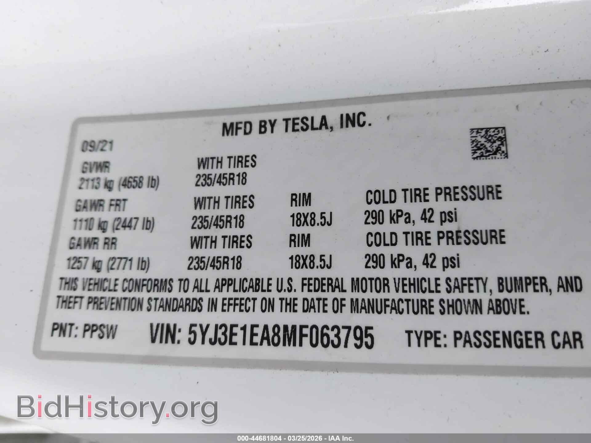 2021 TESLA MODEL 3 - VIN: 5YJ3E1EA8MF063795 - Photo 9