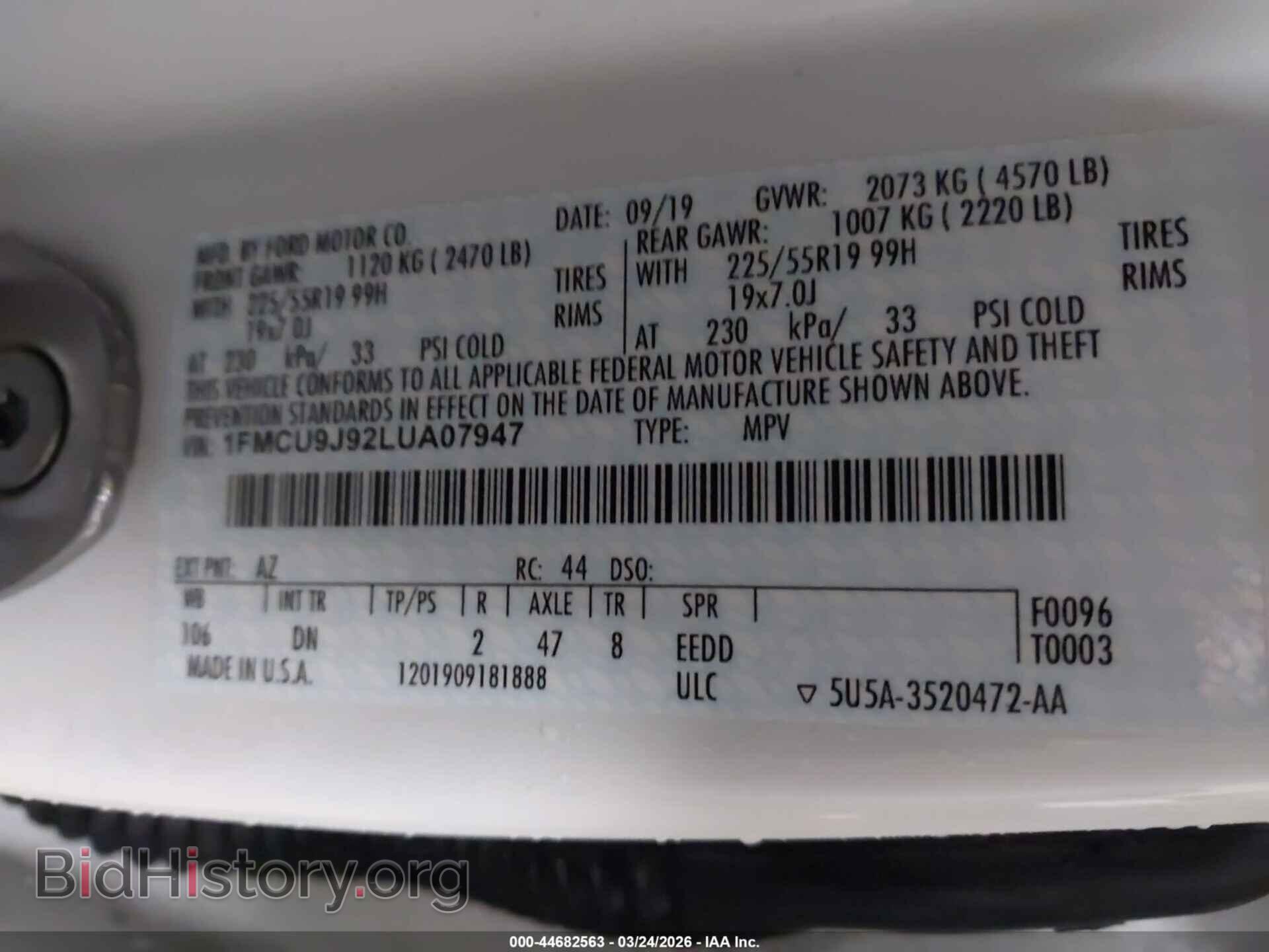 2020 FORD ESCAPE - VIN: 1FMCU9J92LUA07947 - Фото 9