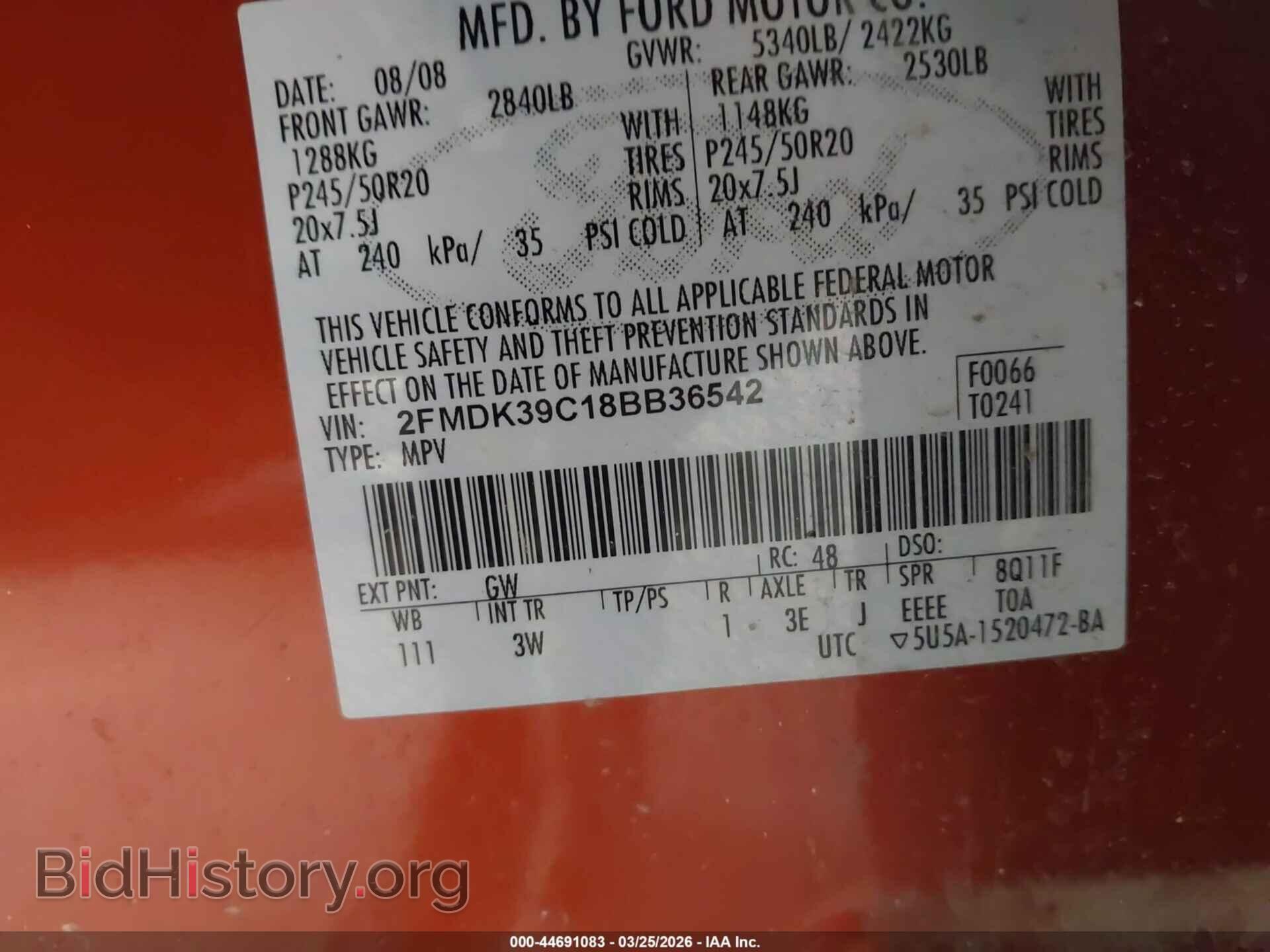 2008 FORD EDGE - VIN: 2FMDK39C18BB36542 - Фото 9