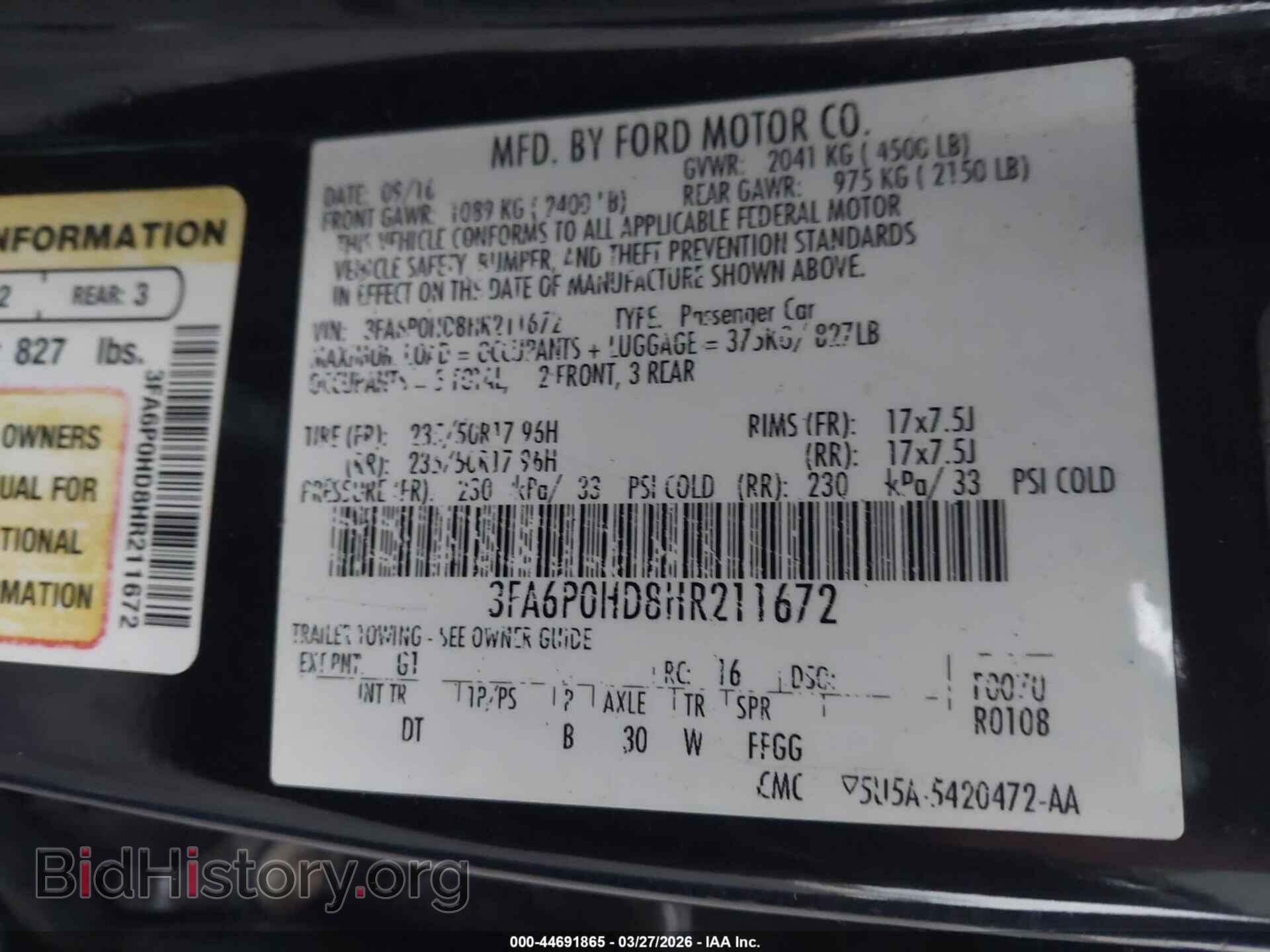 2017 FORD FUSION - VIN: 3FA6P0HD8HR211672 - Фото 9