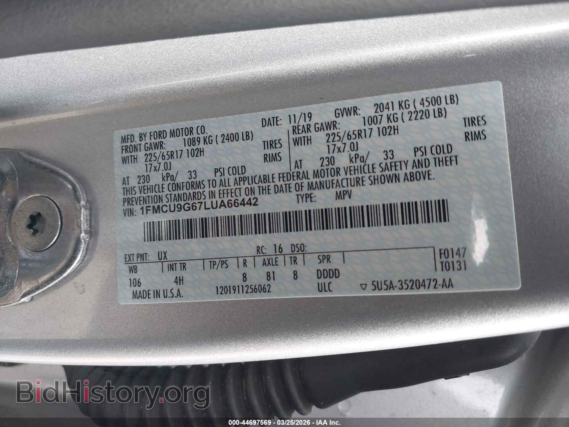2020 FORD ESCAPE - VIN: 1FMCU9G67LUA66442 - Photo 9