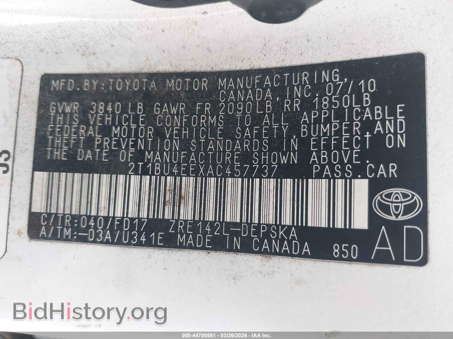 2010 TOYOTA COROLLA - VIN: 2T1BU4EEXAC457737 - Фото 9