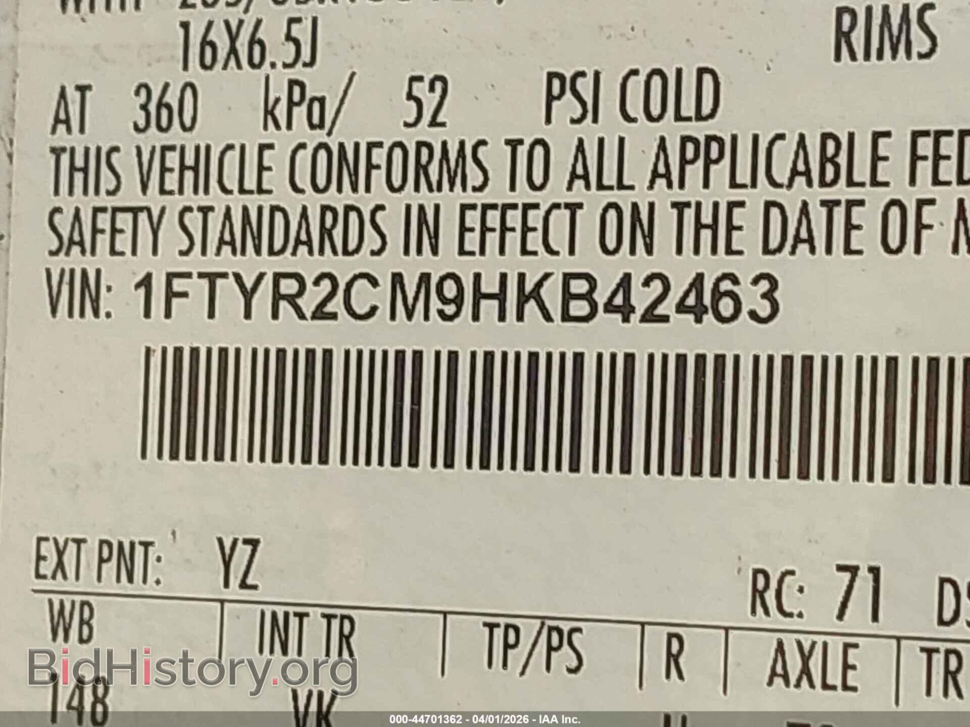 2017 FORD TRANSIT-250 - VIN: 1FTYR2CM9HKB42463 - Фото 9