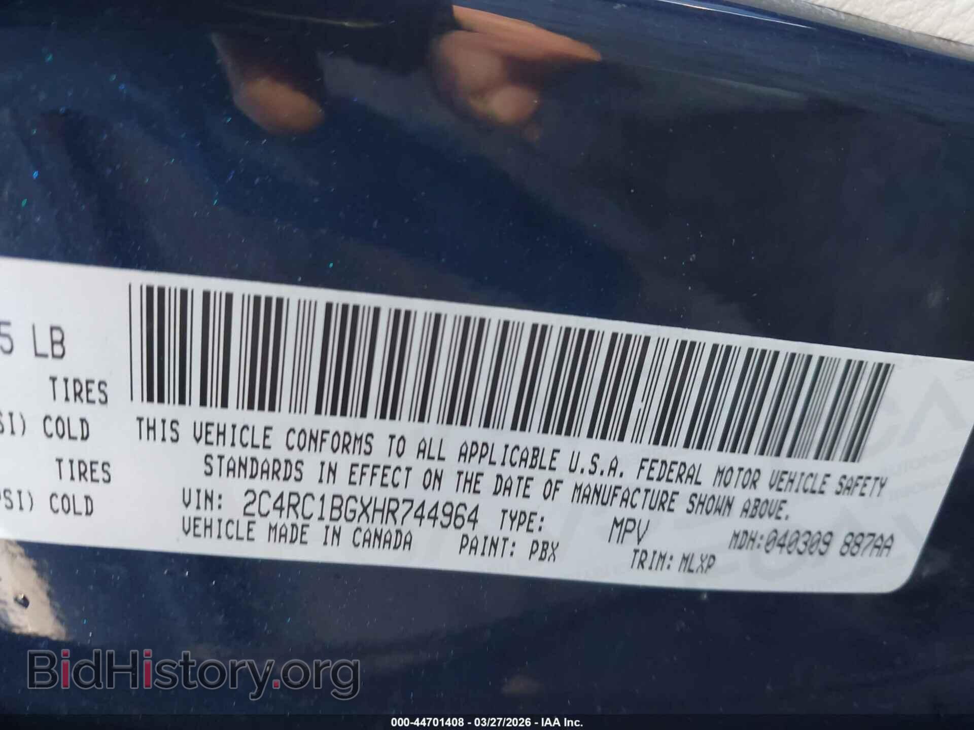 2017 CHRYSLER PACIFICA - VIN: 2C4RC1BGXHR744964 - Фото 9