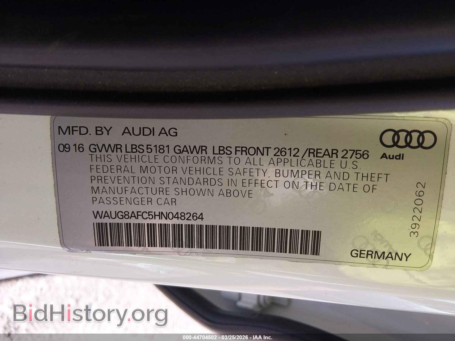 2017 AUDI A6 - VIN: WAUG8AFC5HN048264 - Фото 9