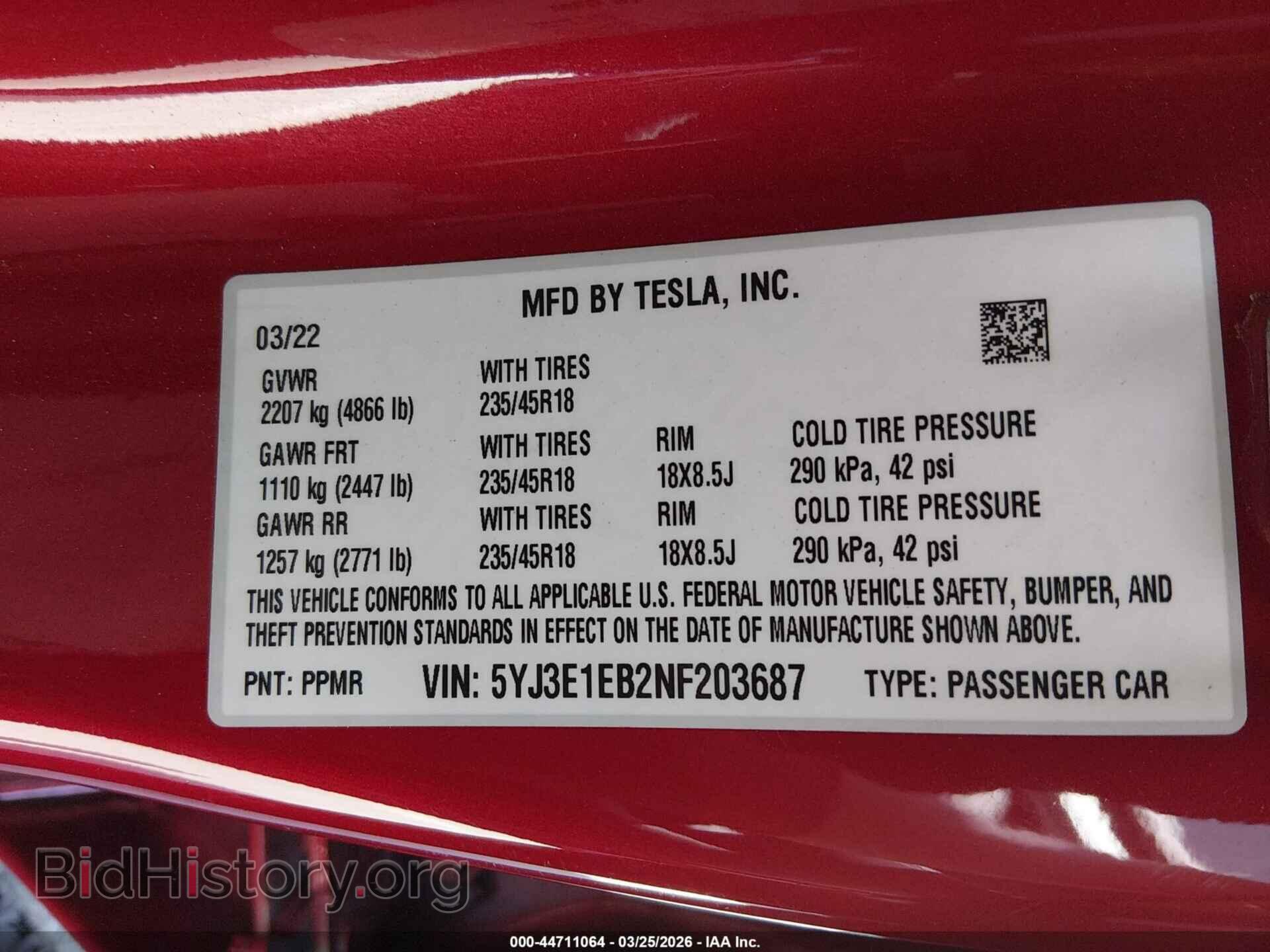 2022 TESLA MODEL 3 - VIN: 5YJ3E1EB2NF203687 - Фото 9