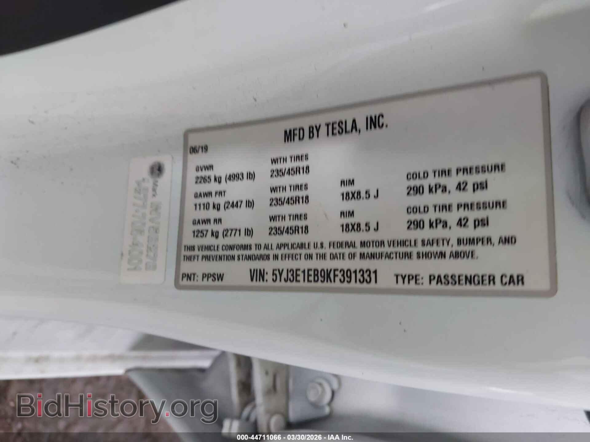 2019 TESLA MODEL 3 - VIN: 5YJ3E1EB9KF391331 - Photo 9