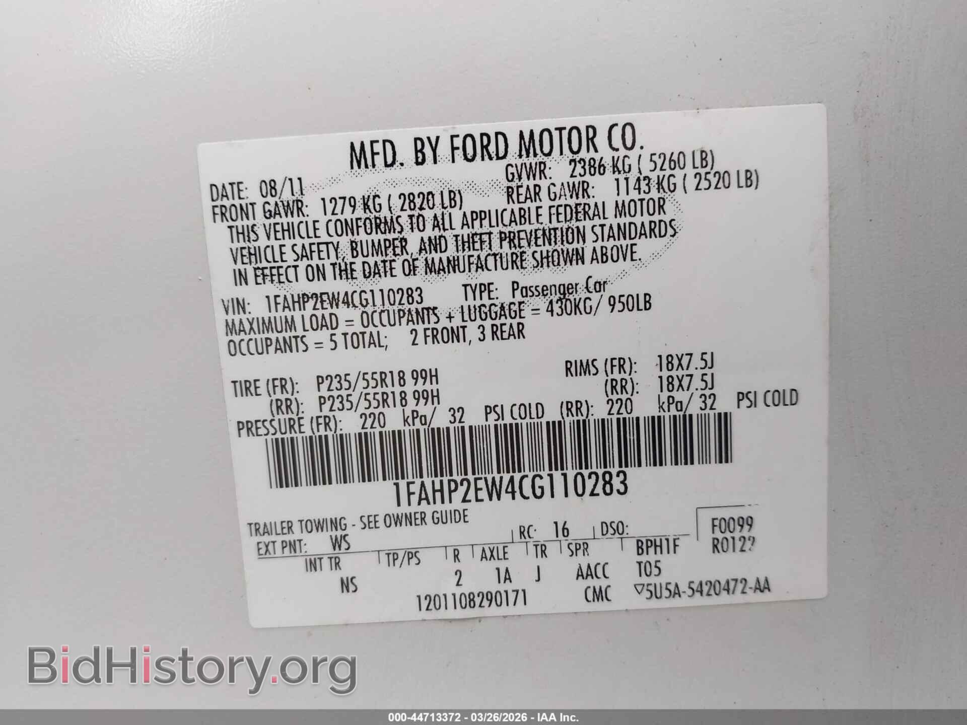2012 FORD TAURUS - VIN: 1FAHP2EW4CG110283 - Photo 9