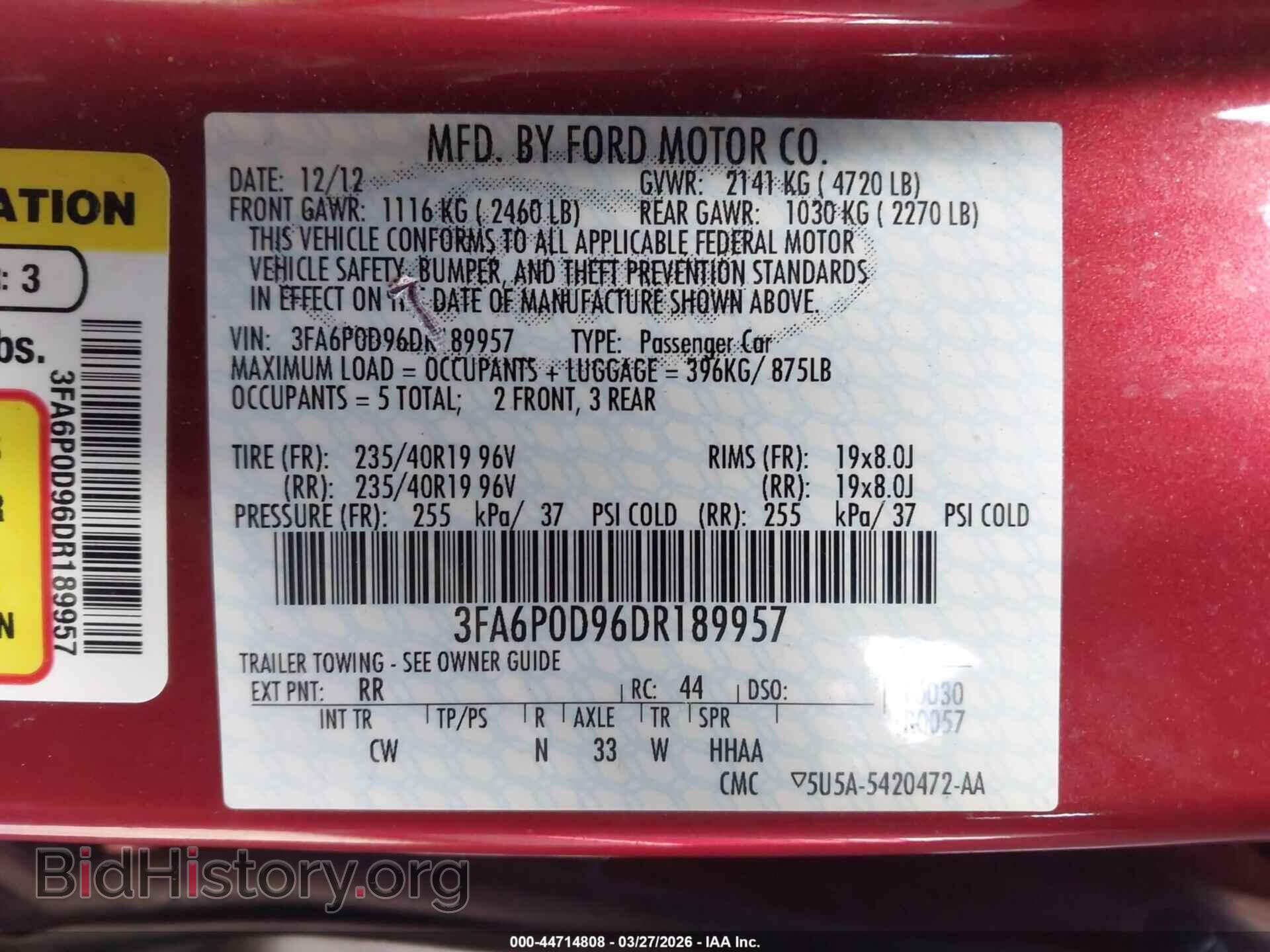 2013 FORD FUSION - VIN: 3FA6P0D96DR189957 - Фото 9