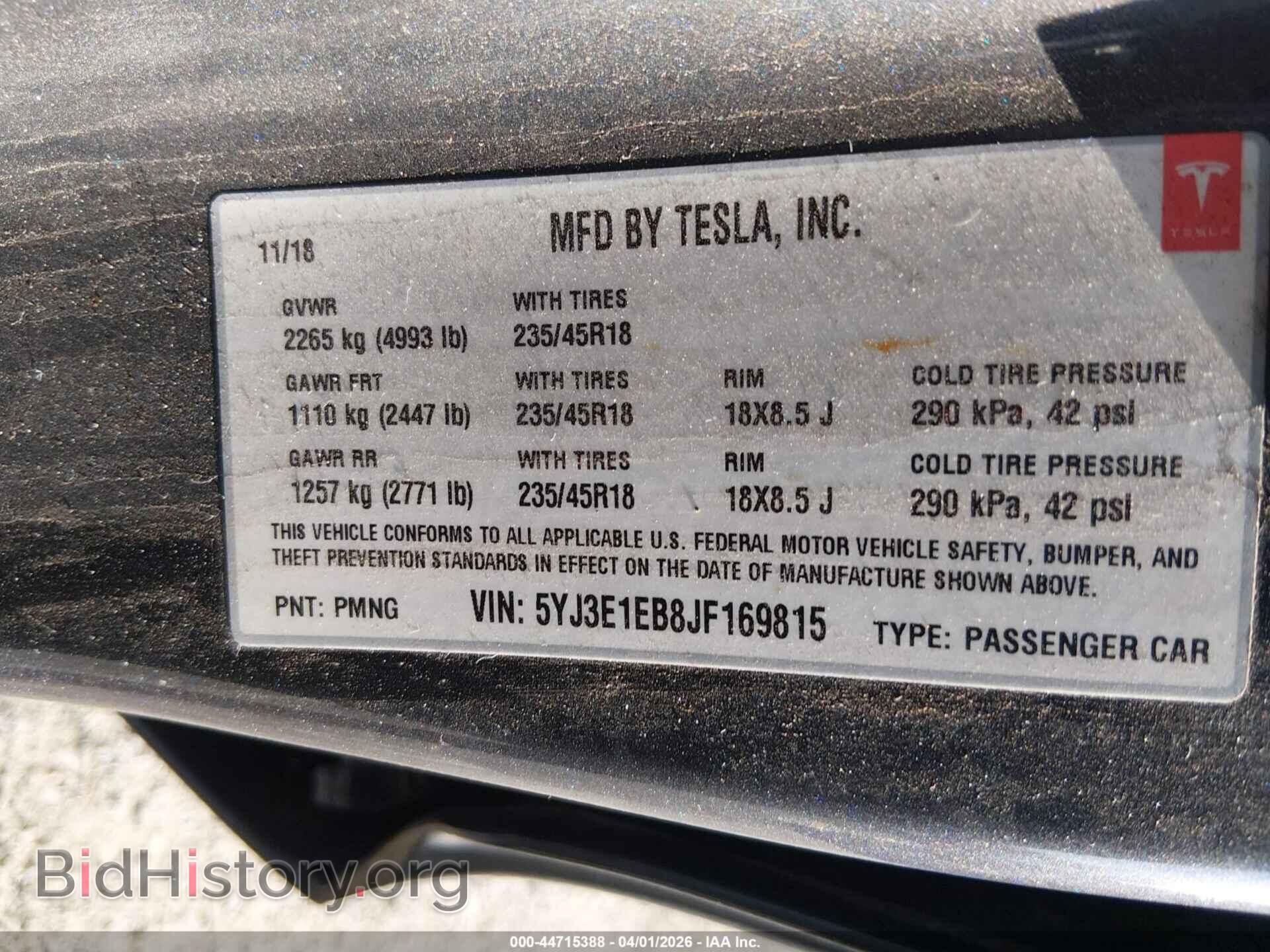 2018 TESLA MODEL 3 - VIN: 5YJ3E1EB8JF169815 - Photo 9