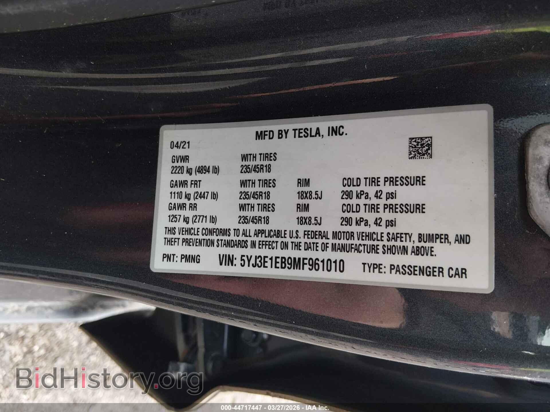 2021 TESLA MODEL 3 - VIN: 5YJ3E1EB9MF961010 - Фото 9