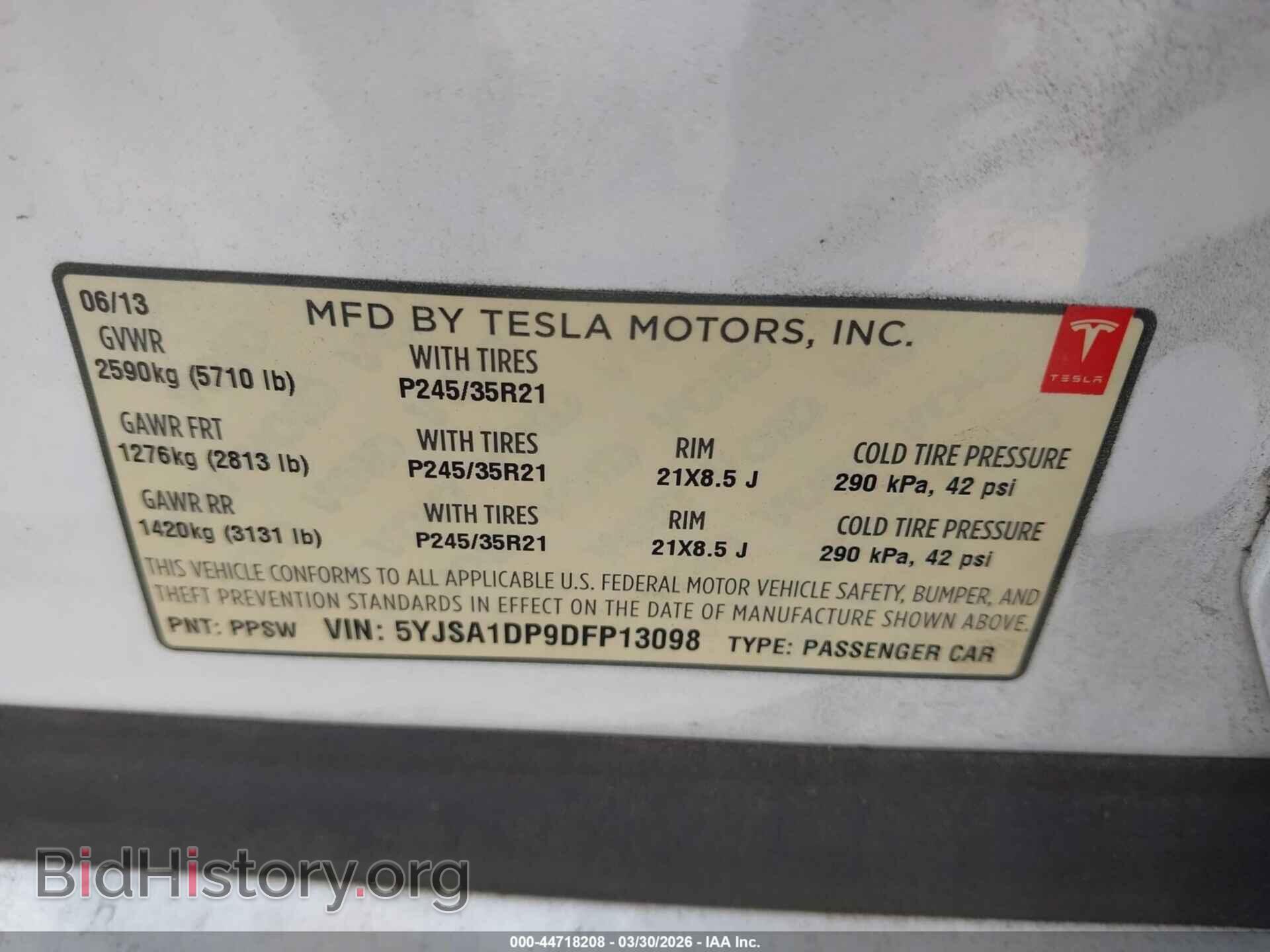 2013 TESLA MODEL S - VIN: 5YJSA1DP9DFP13098 - Фото 9