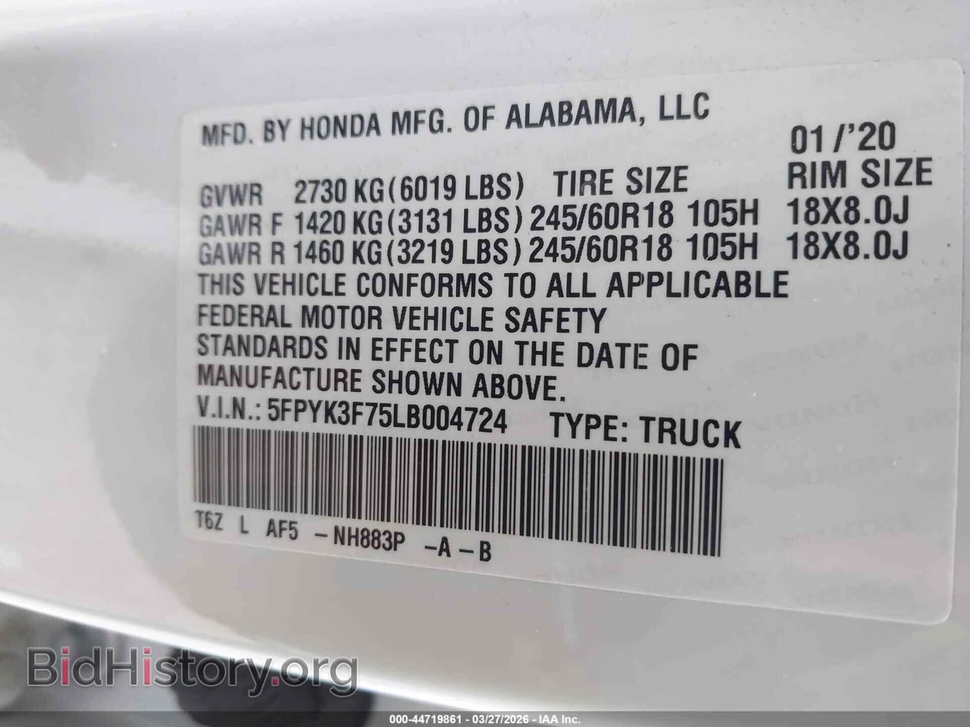2020 HONDA RIDGELINE - VIN: 5FPYK3F75LB004724 - Фото 9