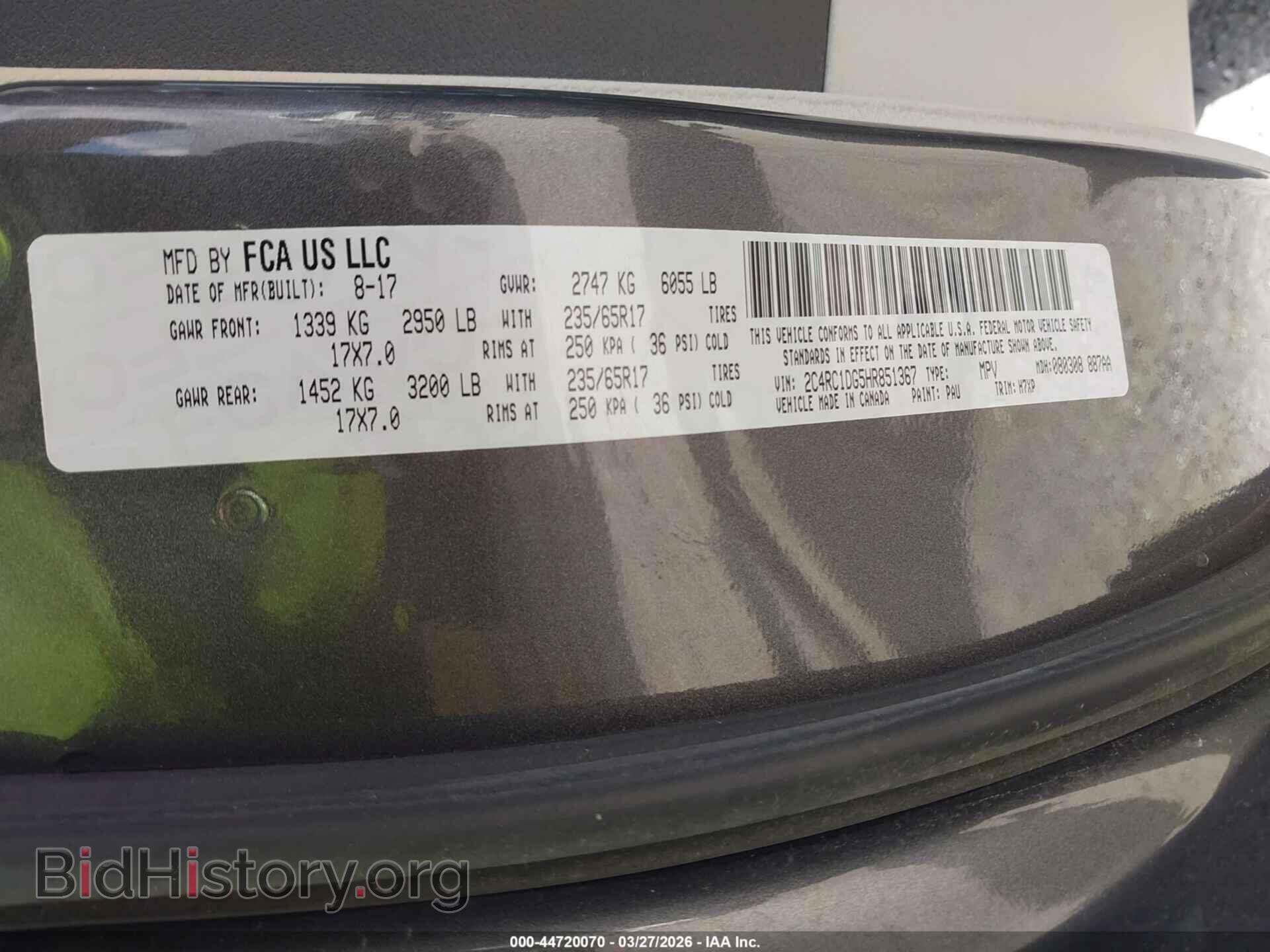 2017 CHRYSLER PACIFICA - VIN: 2C4RC1DG5HR851367 - Фото 9