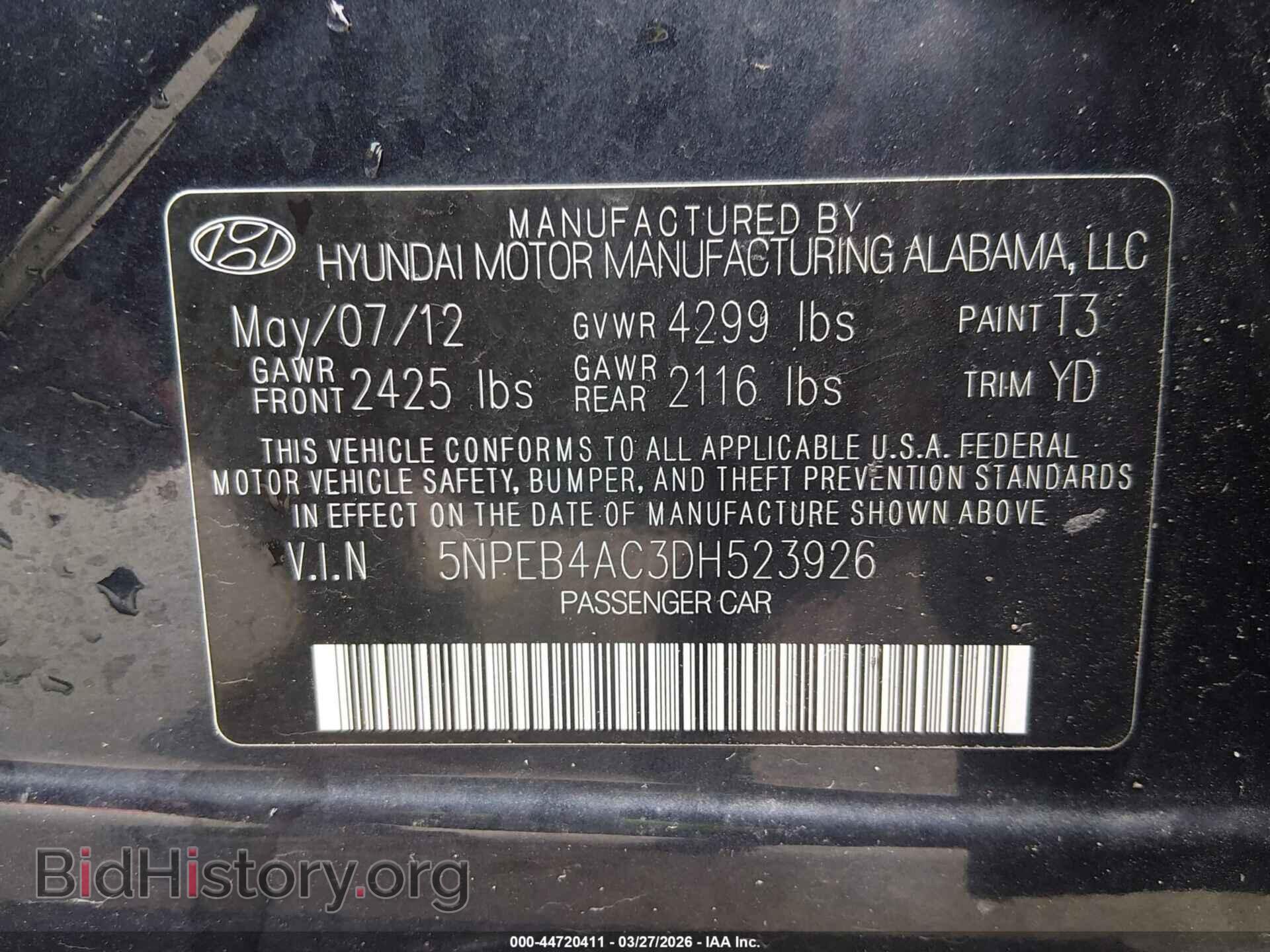 2013 HYUNDAI SONATA - VIN: 5NPEB4AC3DH523926 - Фото 9