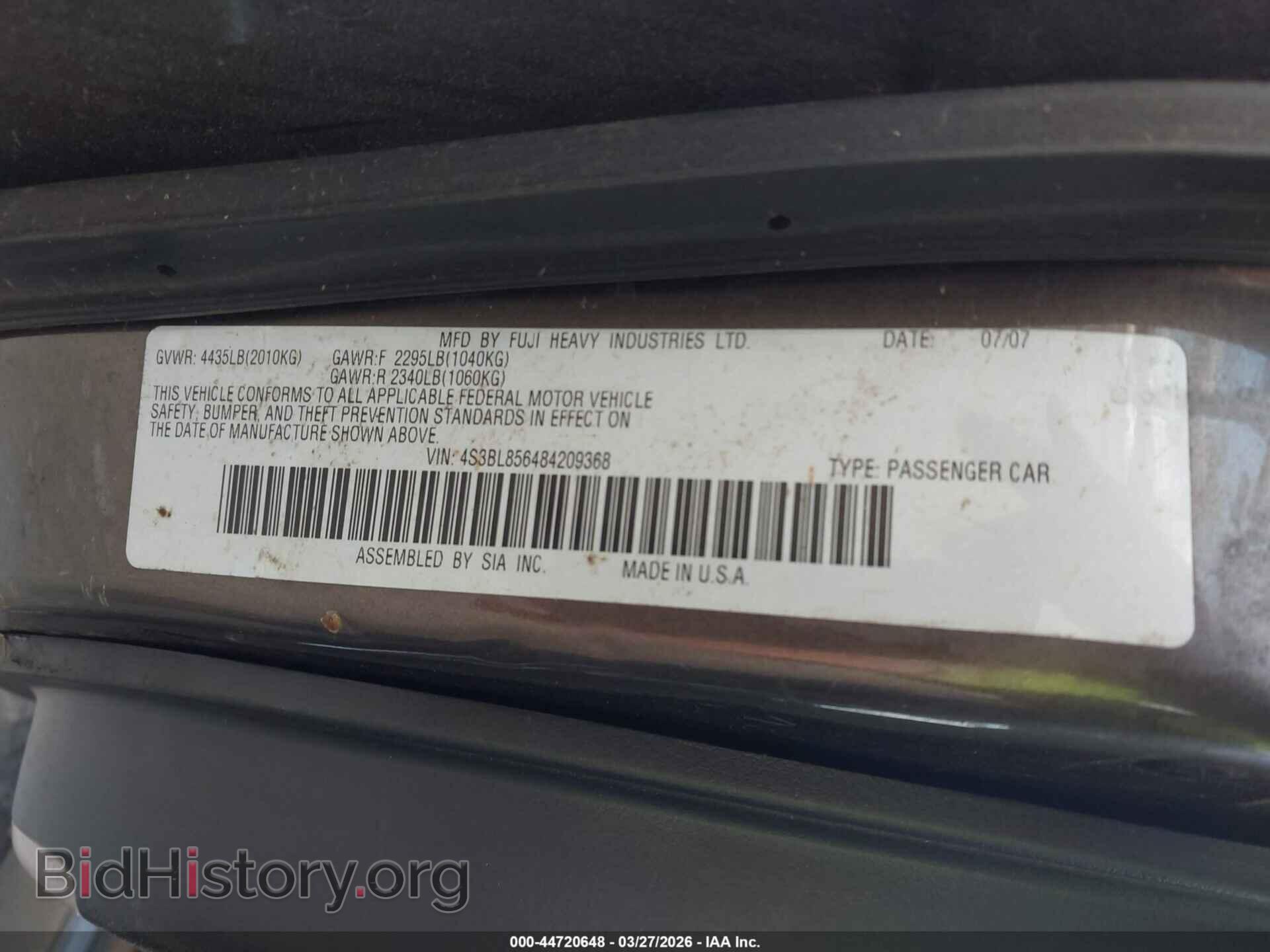 2008 SUBARU LEGACY - VIN: 4S3BL856484209368 - Фото 9