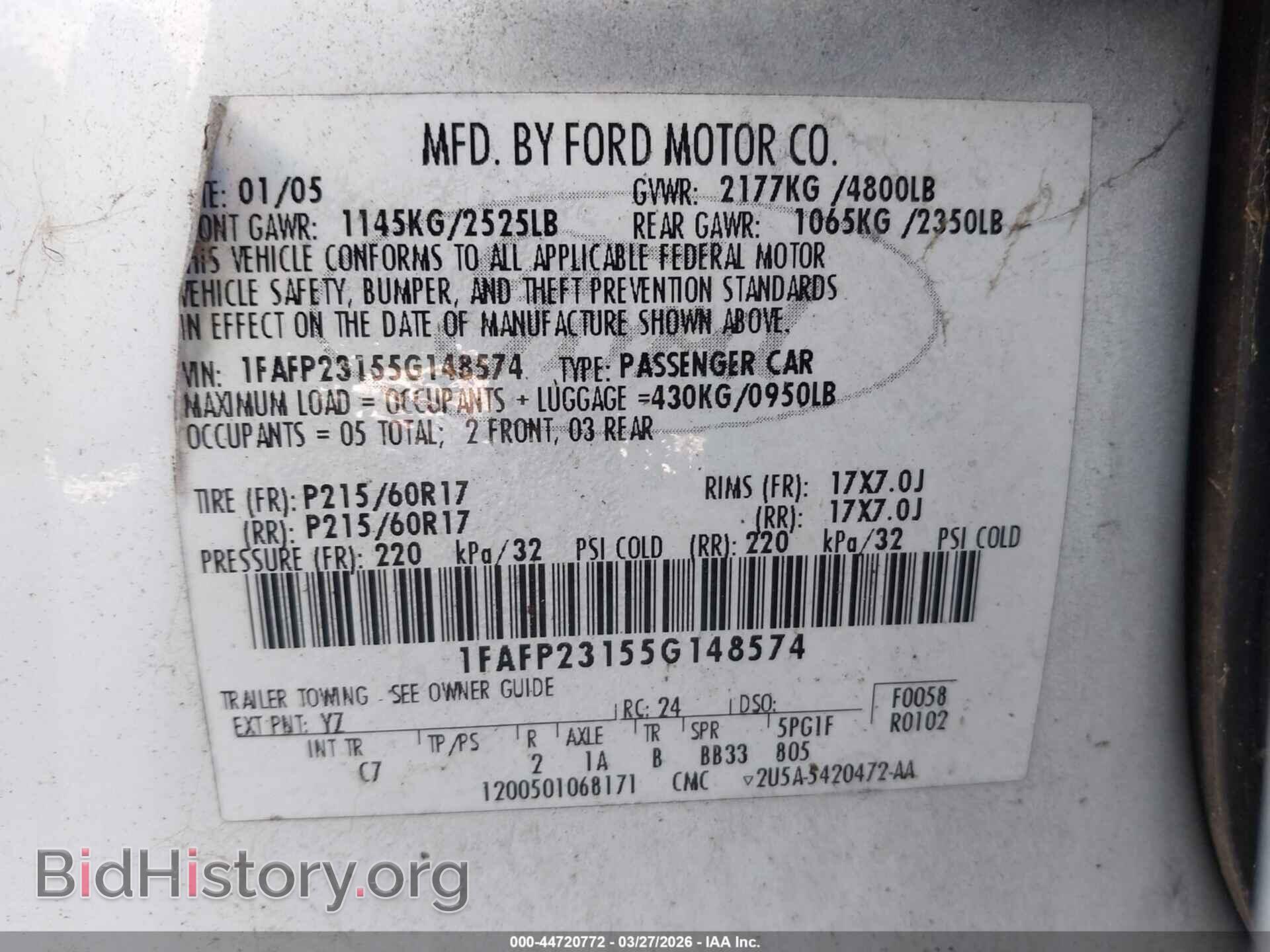 2005 FORD FIVE HUNDRED - VIN: 1FAFP23155G148574 - Фото 9
