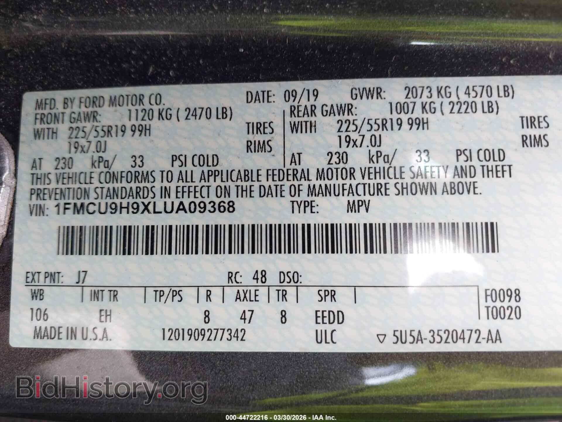 2020 FORD ESCAPE - VIN: 1FMCU9H9XLUA09368 - Фото 9