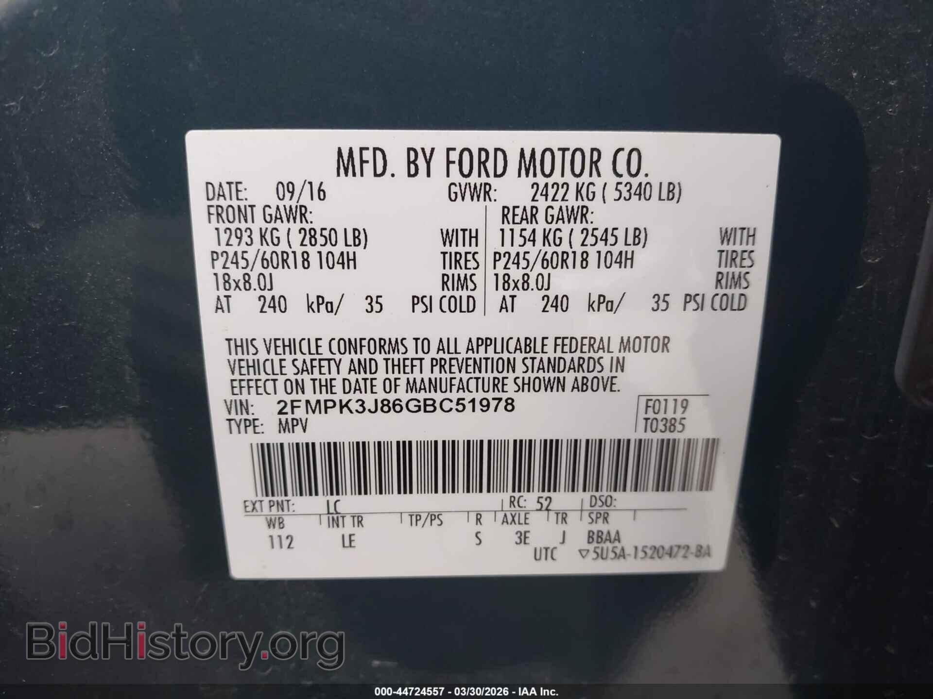 2016 FORD EDGE - VIN: 2FMPK3J86GBC51978 - Photo 9