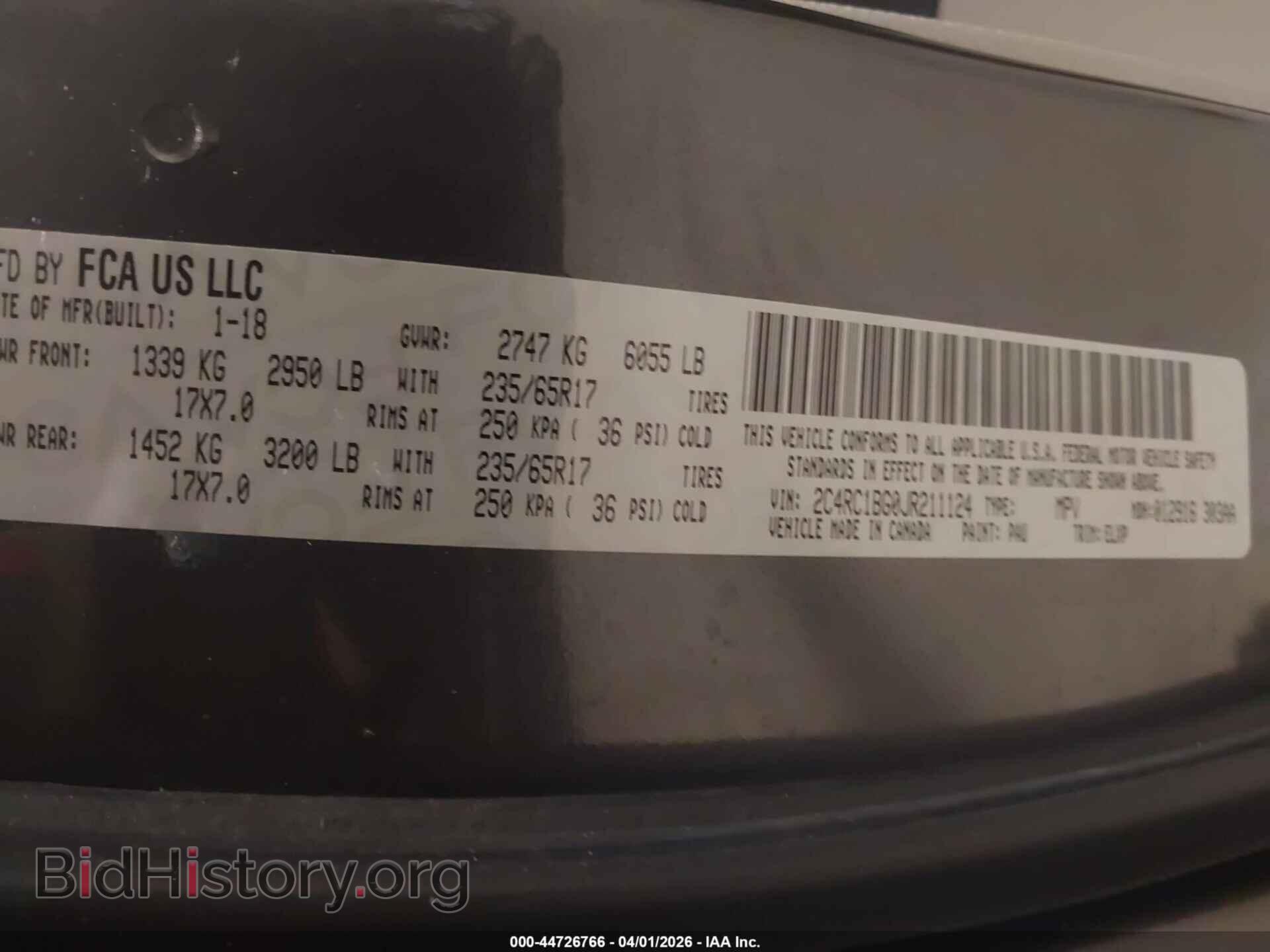 2018 CHRYSLER PACIFICA - VIN: 2C4RC1BG0JR211124 - Фото 9