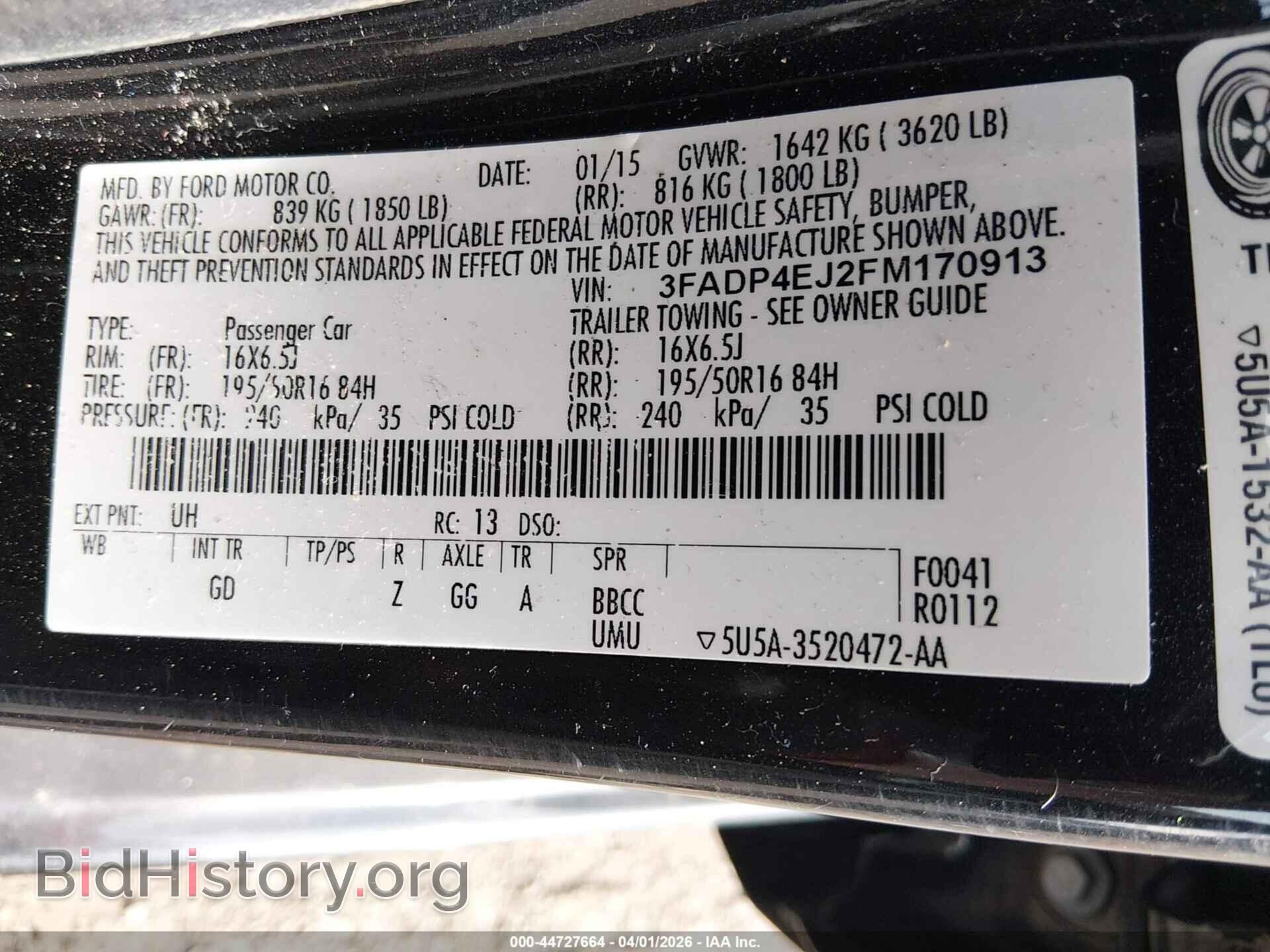 2015 FORD FIESTA - VIN: 3FADP4EJ2FM170913 - Фото 9