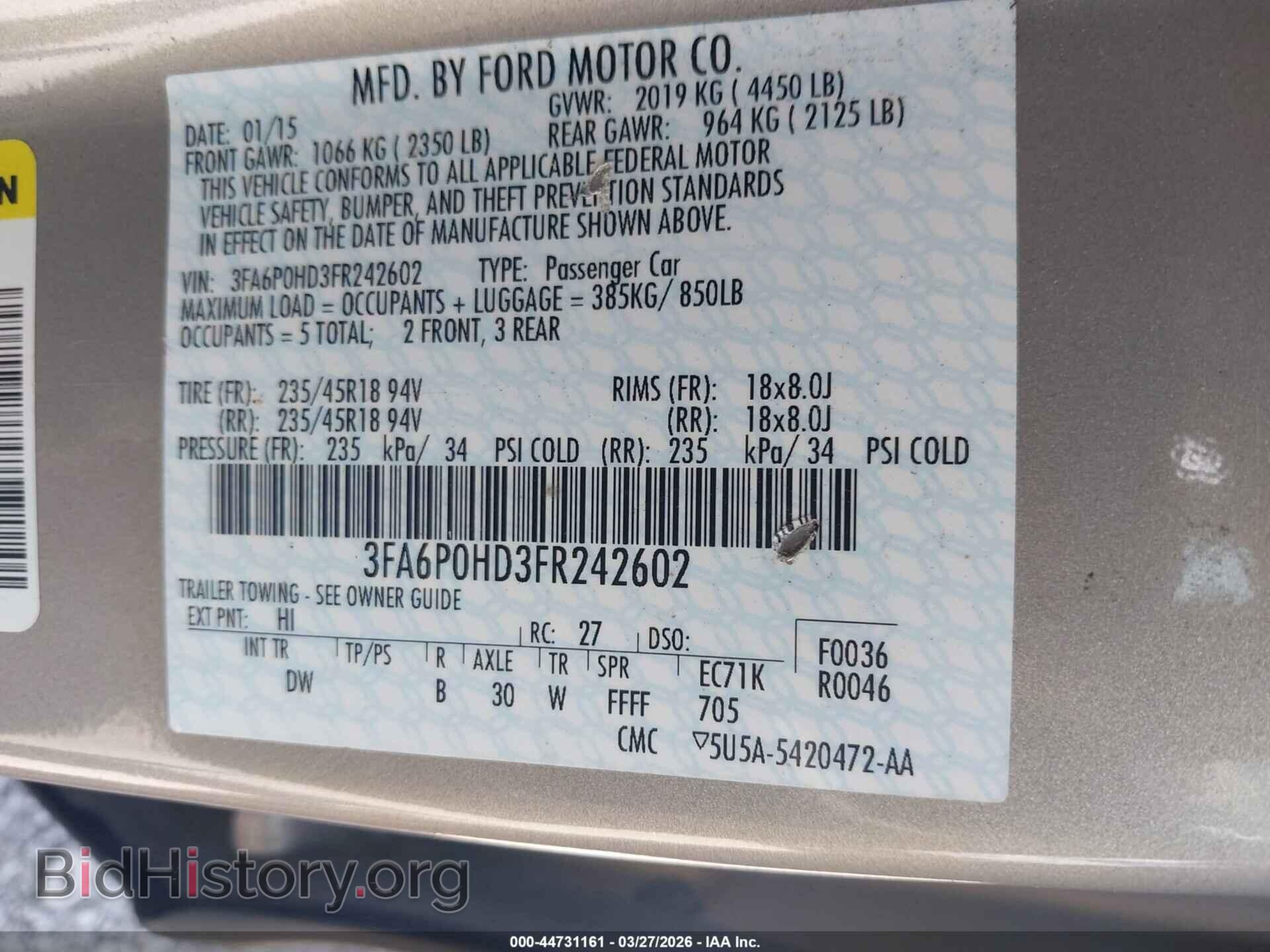 2015 FORD FUSION - VIN: 3FA6P0HD3FR242602 - Фото 9