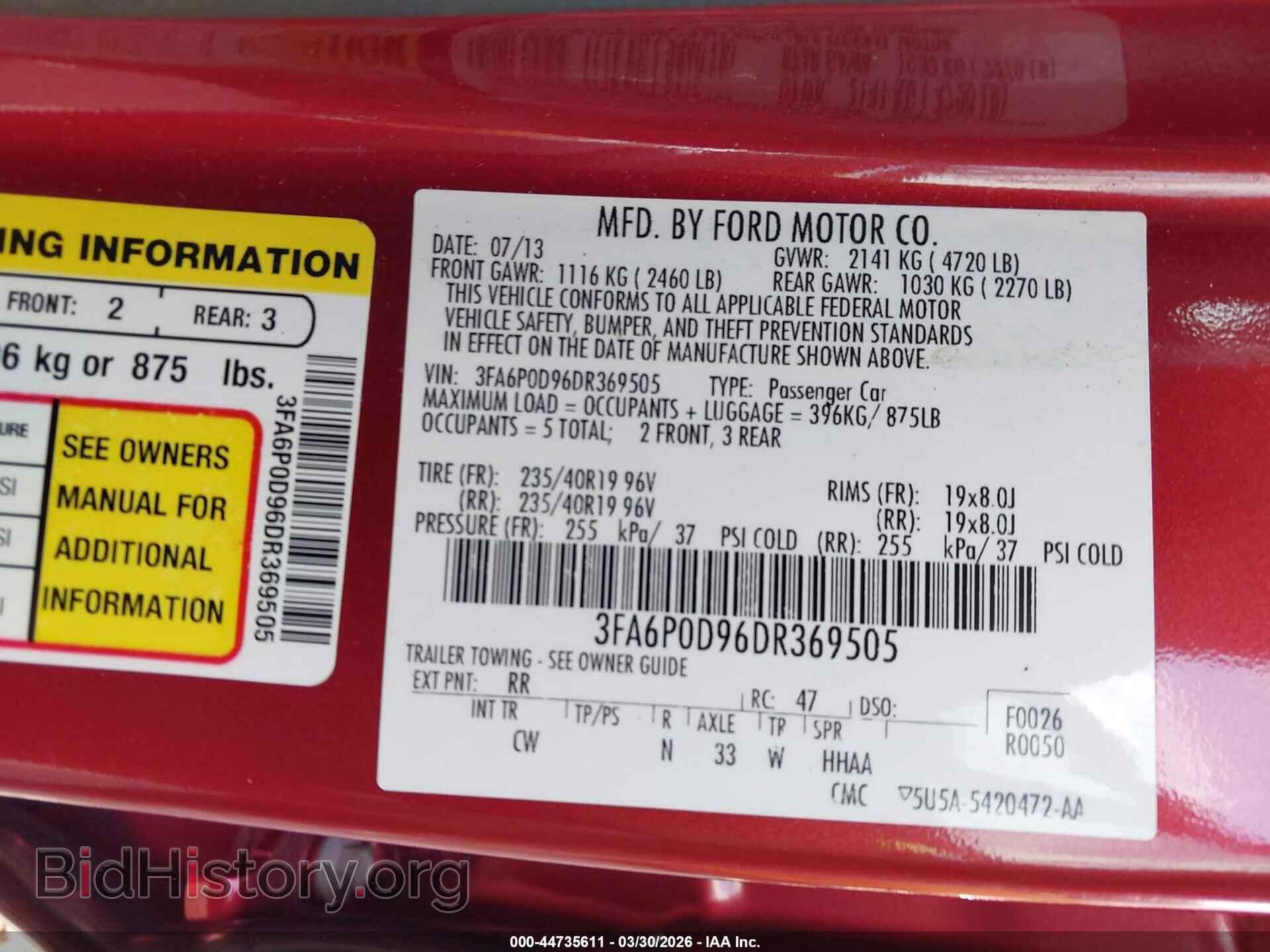 2013 FORD FUSION - VIN: 3FA6P0D96DR369505 - Фото 9