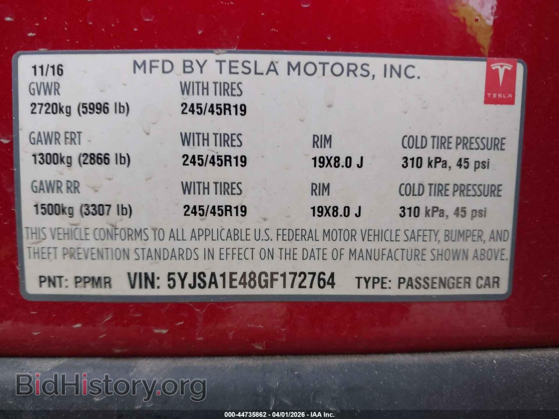 2016 TESLA MODEL S - VIN: 5YJSA1E48GF172764 - Фото 9