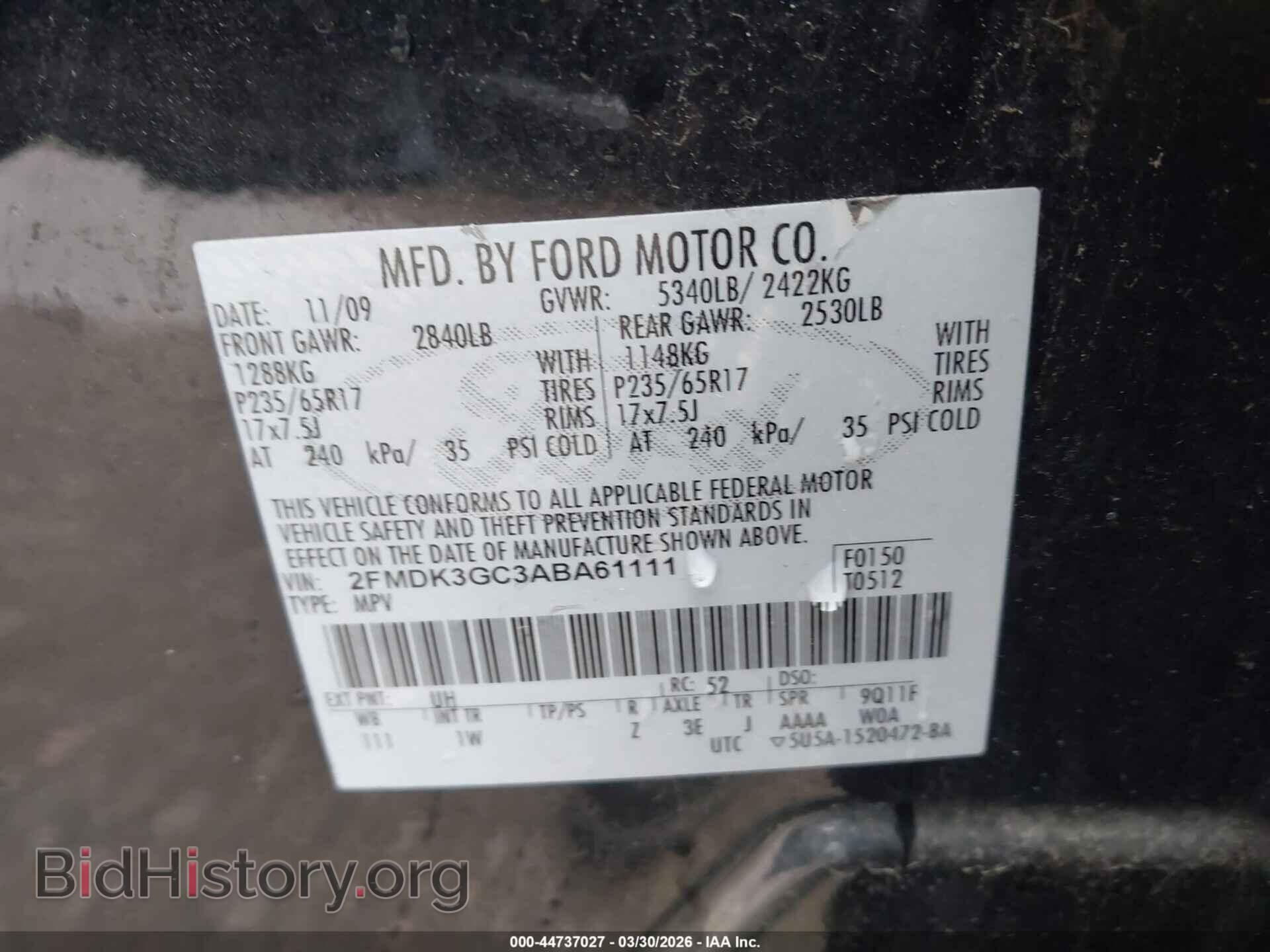 2010 FORD EDGE - VIN: 2FMDK3GC3ABA61111 - Фото 9