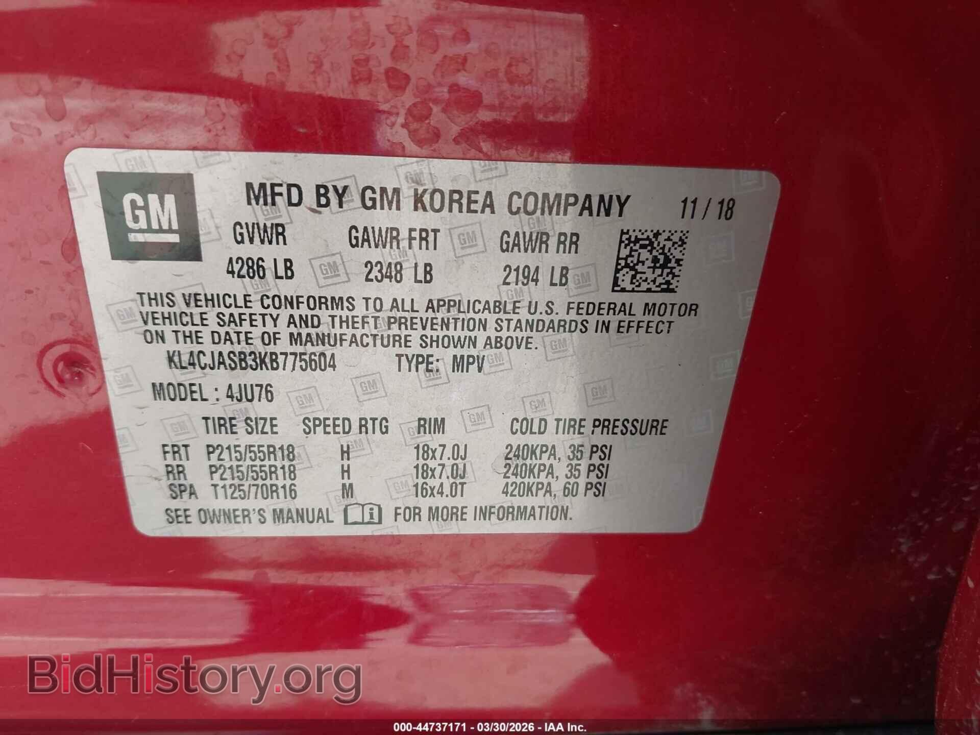 2019 BUICK ENCORE - VIN: KL4CJASB3KB775604 - Фото 9