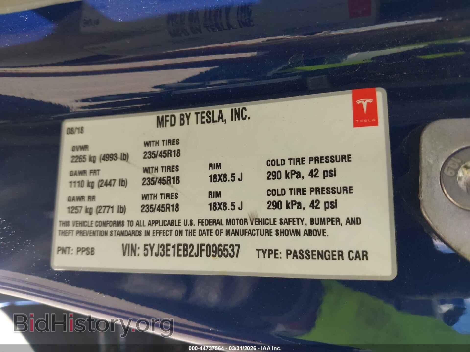 2018 TESLA MODEL 3 - VIN: 5YJ3E1EB2JF096537 - Фото 9
