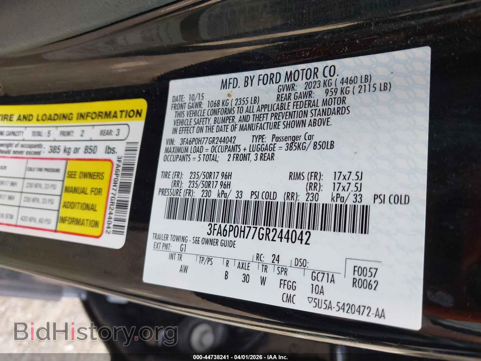 2016 FORD FUSION - VIN: 3FA6P0H77GR244042 - Фото 9