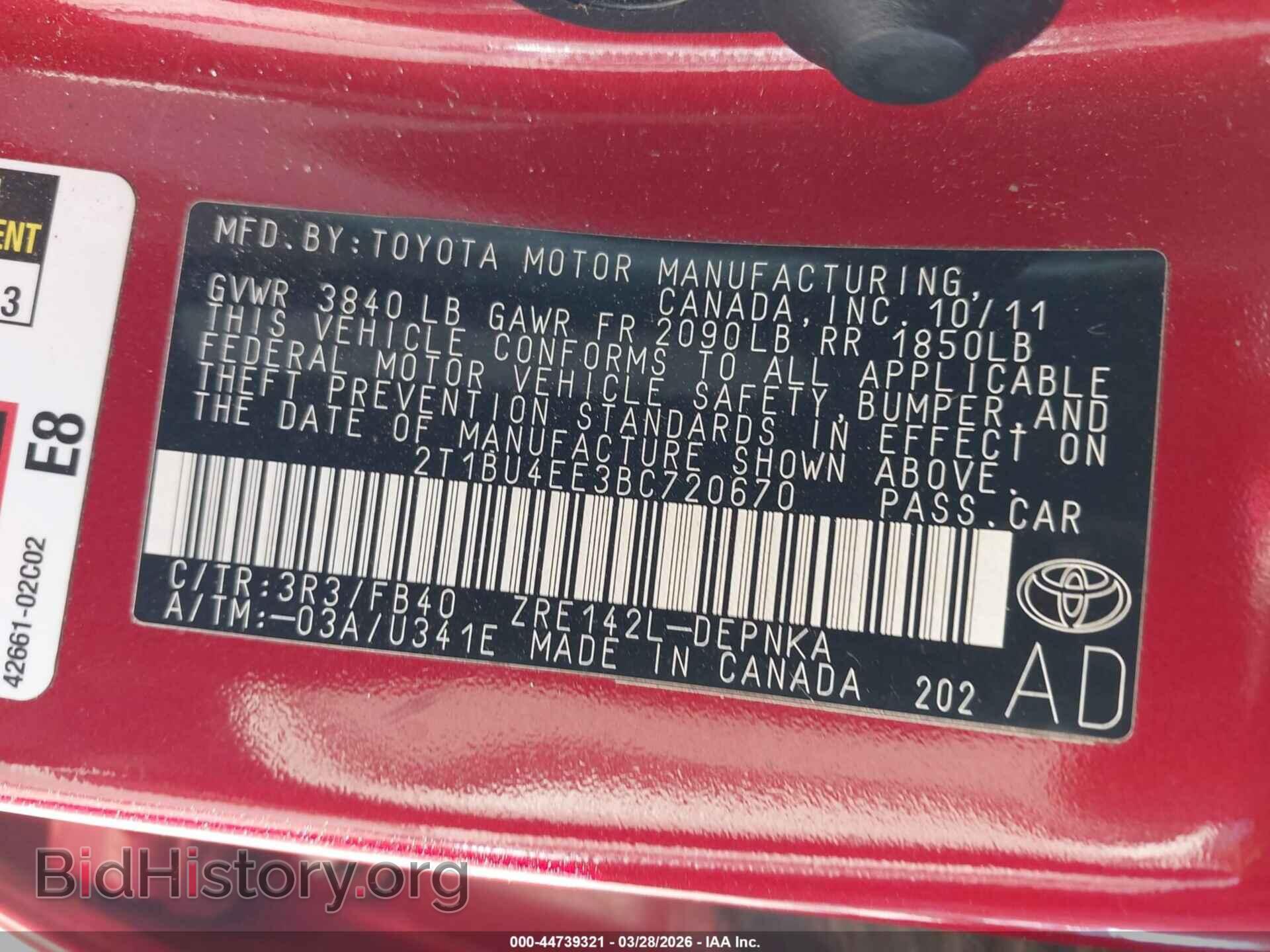 2011 TOYOTA COROLLA - VIN: 2T1BU4EE3BC720670 - Фото 9