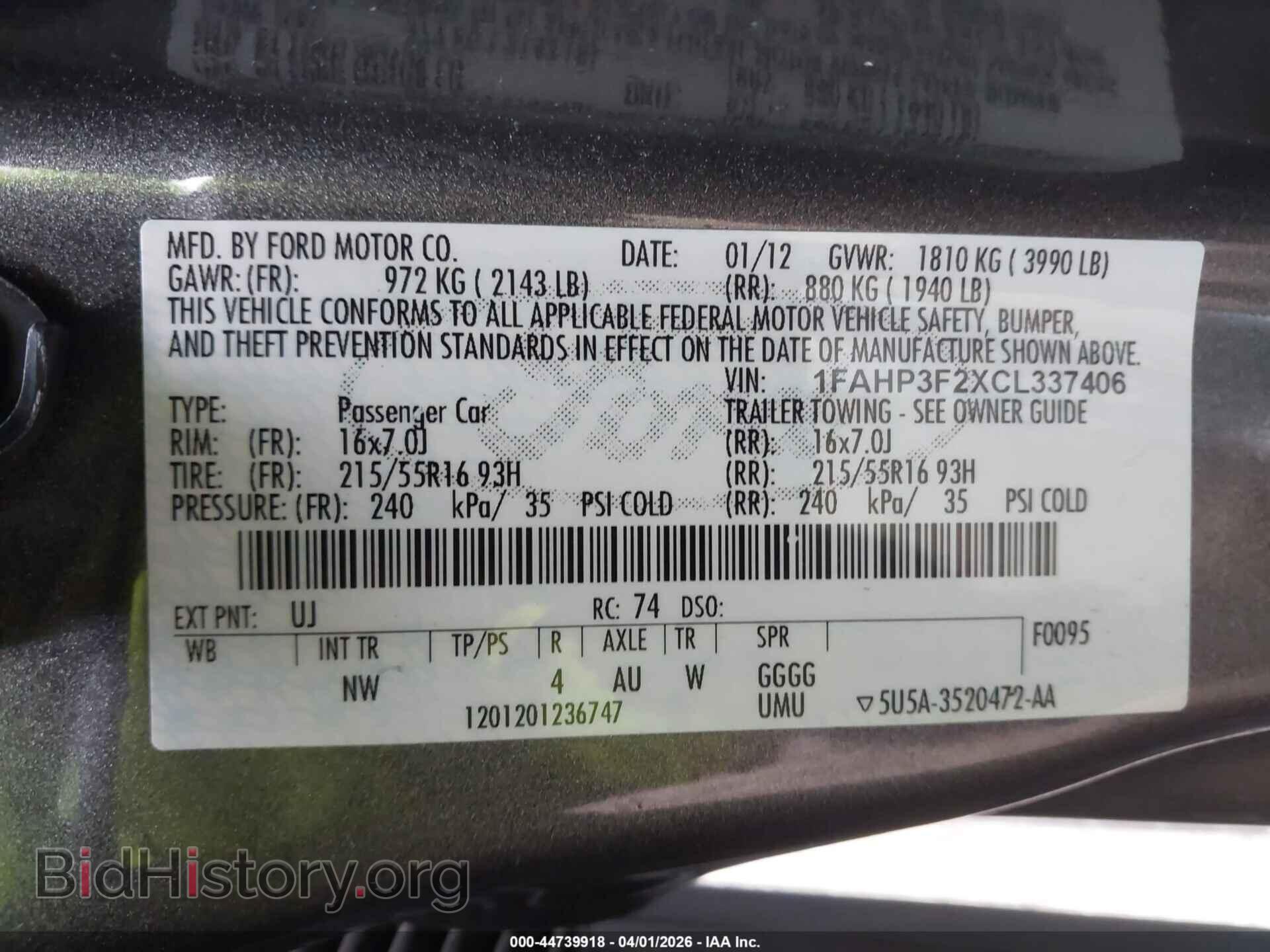 2012 FORD FOCUS - VIN: 1FAHP3F2XCL337406 - Фото 9