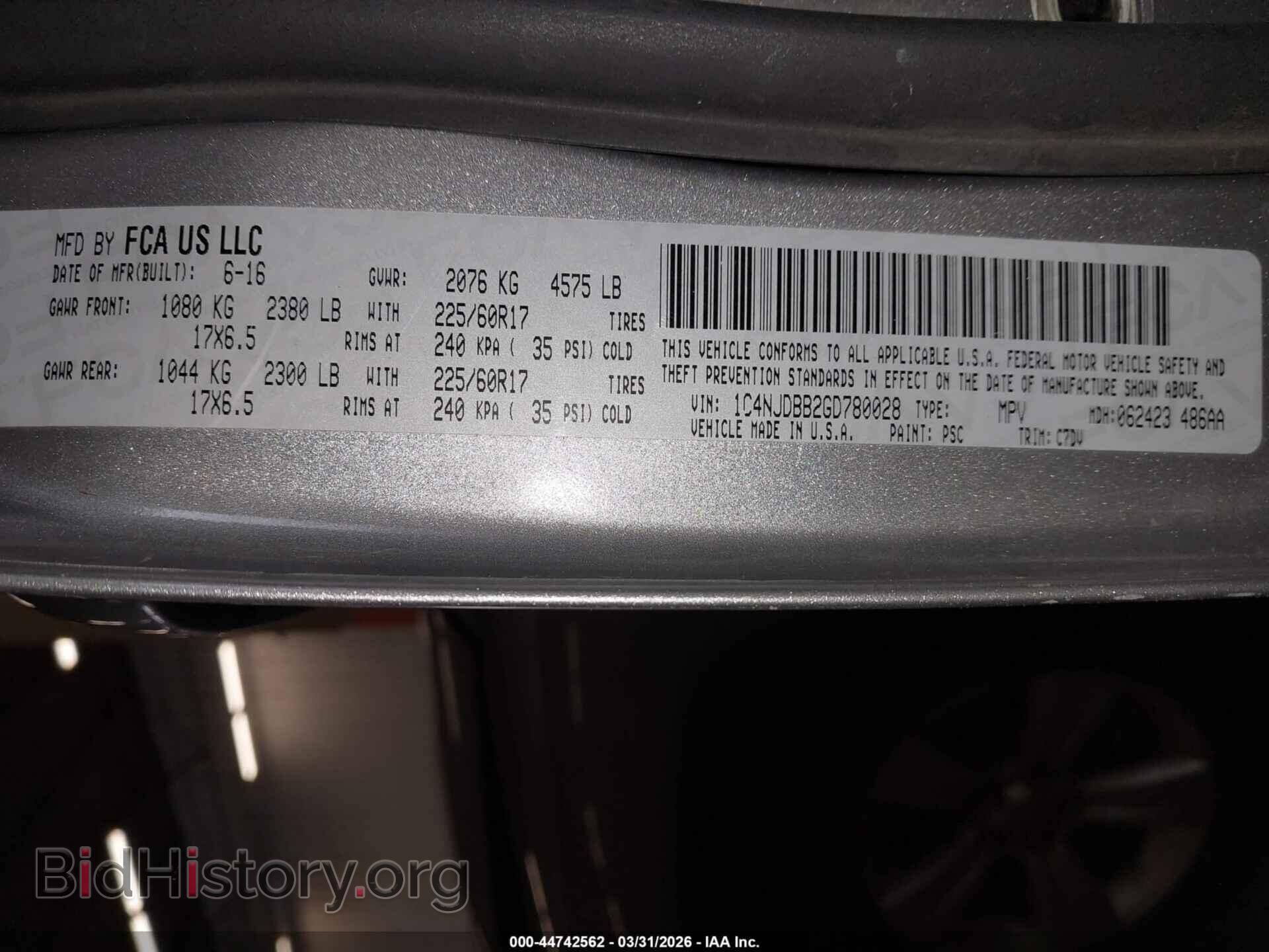 2016 JEEP COMPASS - VIN: 1C4NJDBB2GD780028 - Фото 9