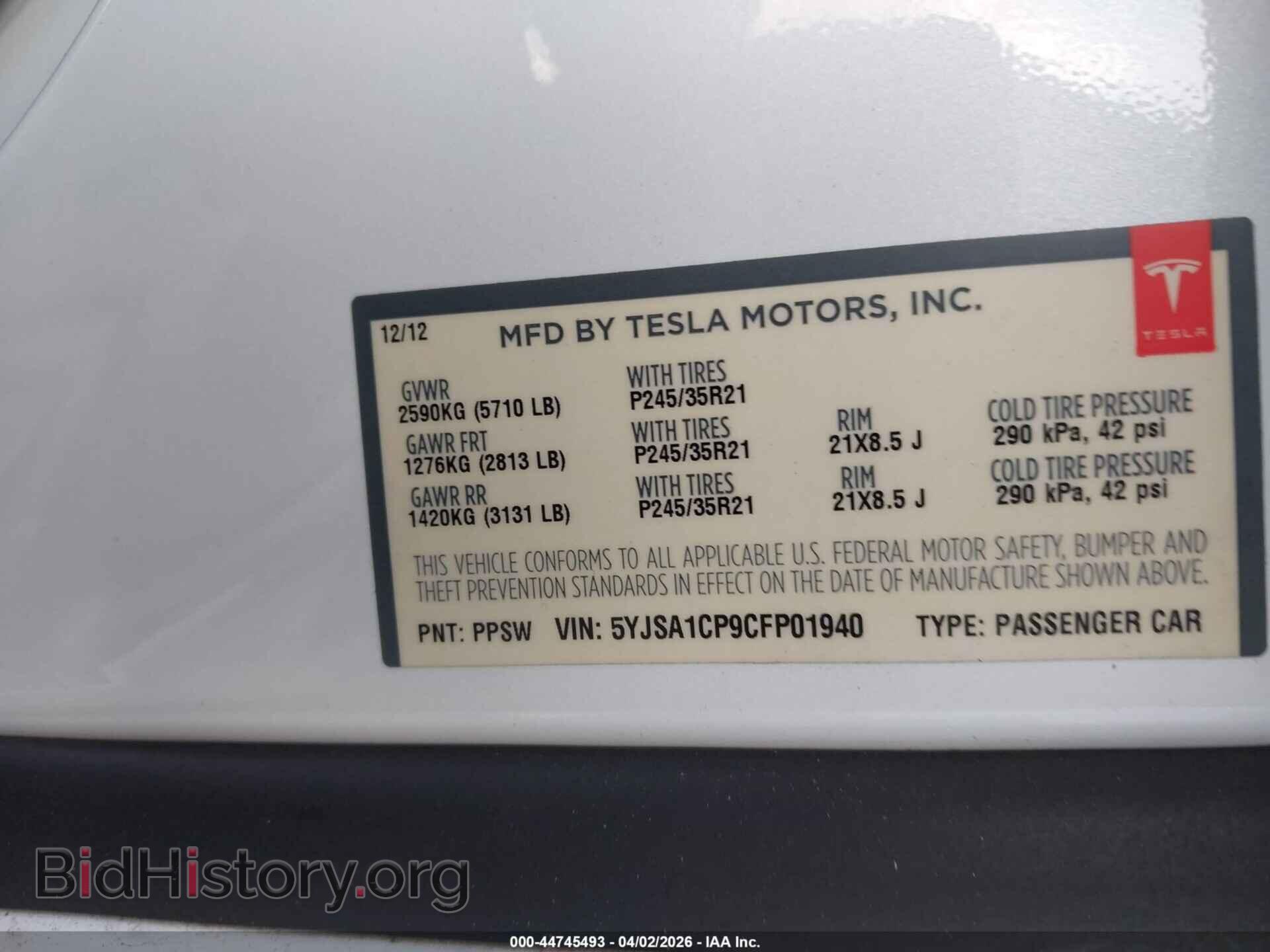 2012 TESLA MODEL S - VIN: 5YJSA1CP9CFP01940 - Photo 9