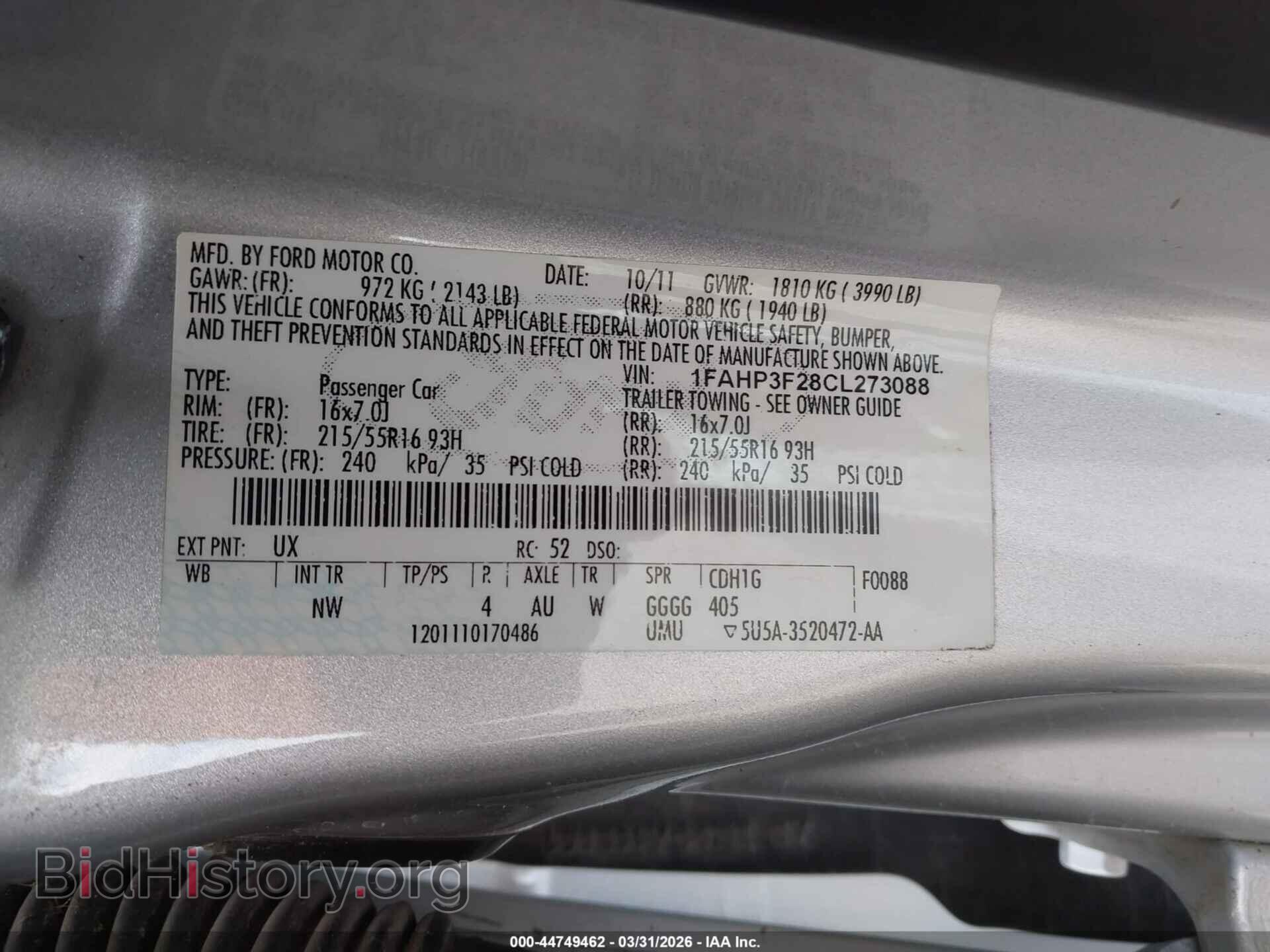 2012 FORD FOCUS - VIN: 1FAHP3F28CL273088 - Photo 9