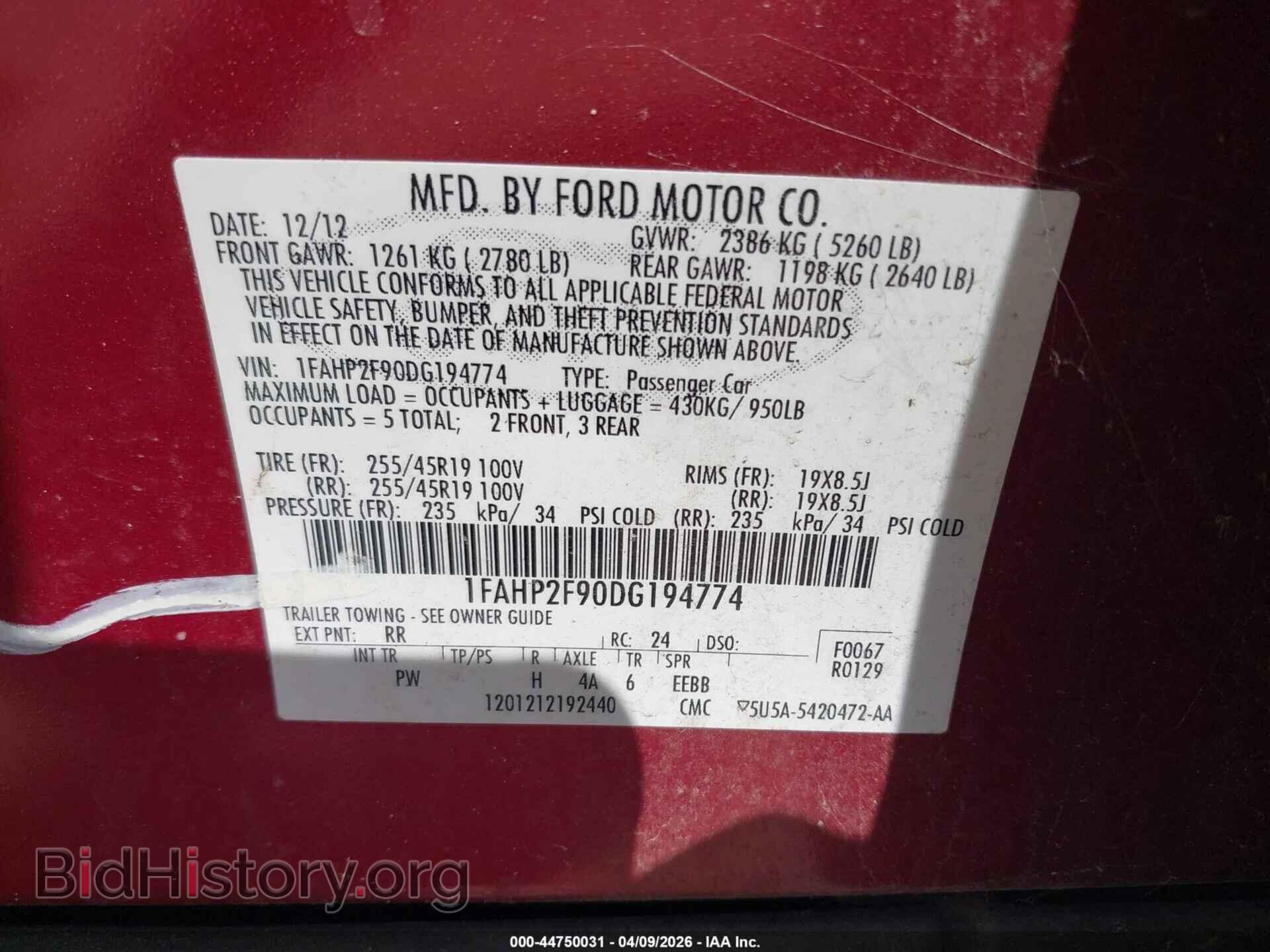 2013 FORD TAURUS - VIN: 1FAHP2F90DG194774 - Photo 9