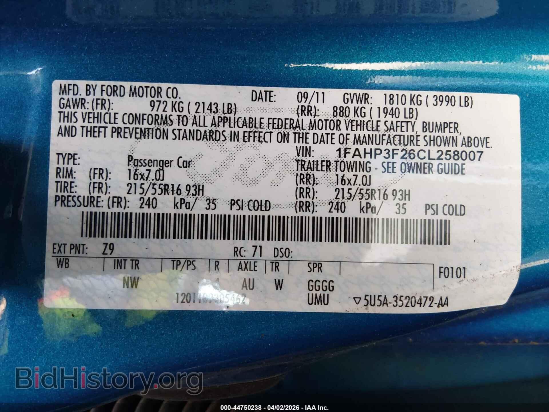 2012 FORD FOCUS - VIN: 1FAHP3F26CL258007 - Фото 9