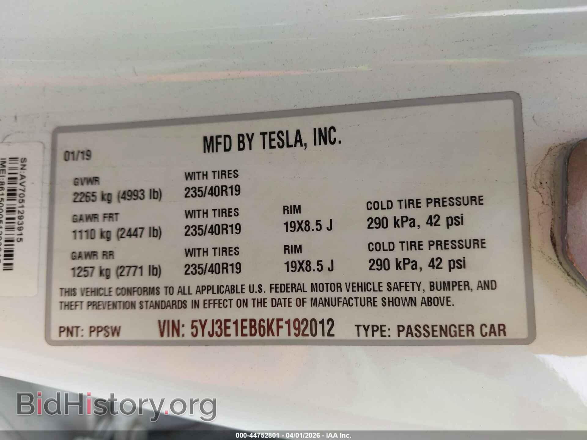 2019 TESLA MODEL 3 - VIN: 5YJ3E1EB6KF192012 - Photo 9